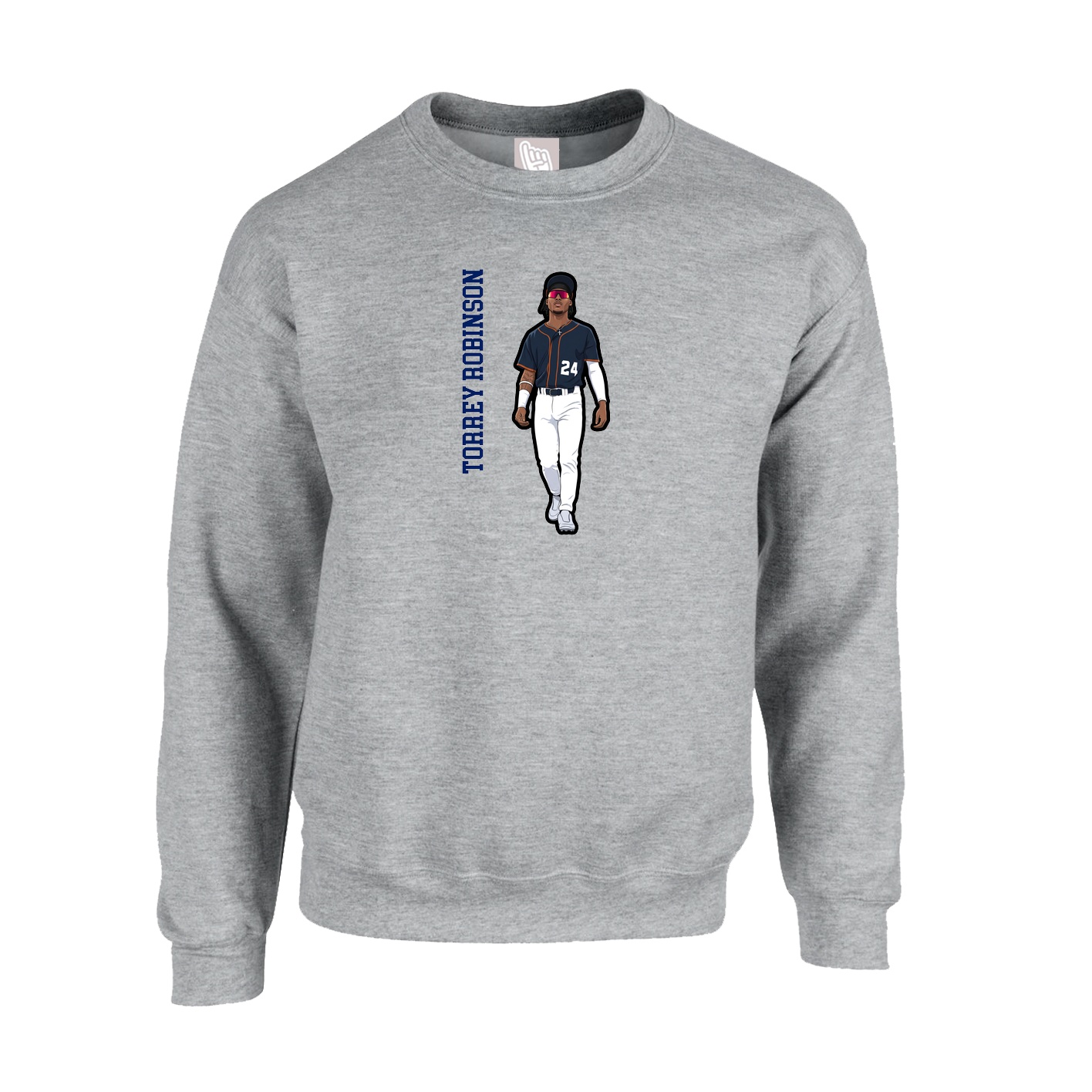 Fleece Crew — Name Vertical in Grey