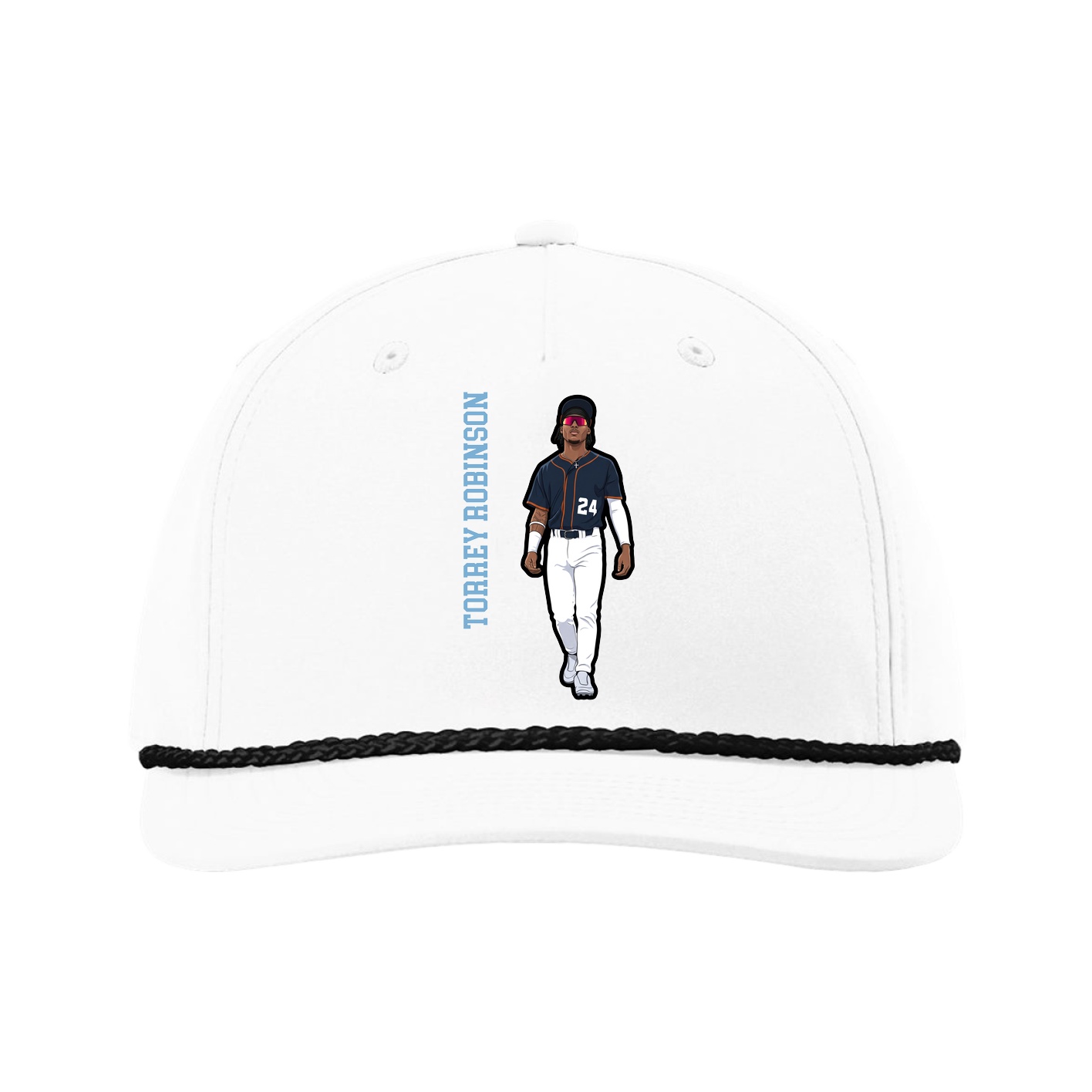 Five-Panel Classic Rope Cap — Name Vertical in White