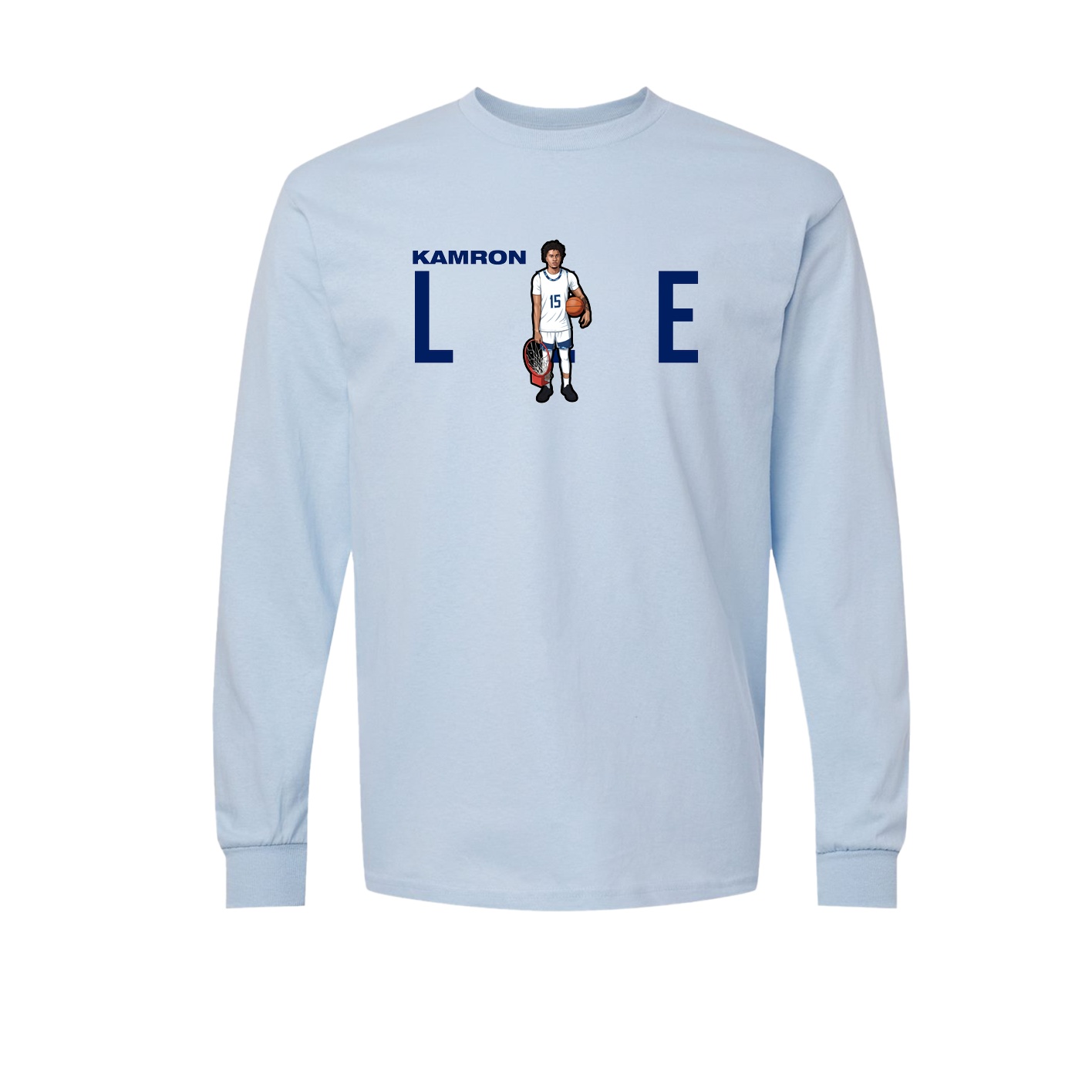 Long Sleeve Tee — Player Name in Light Blue
