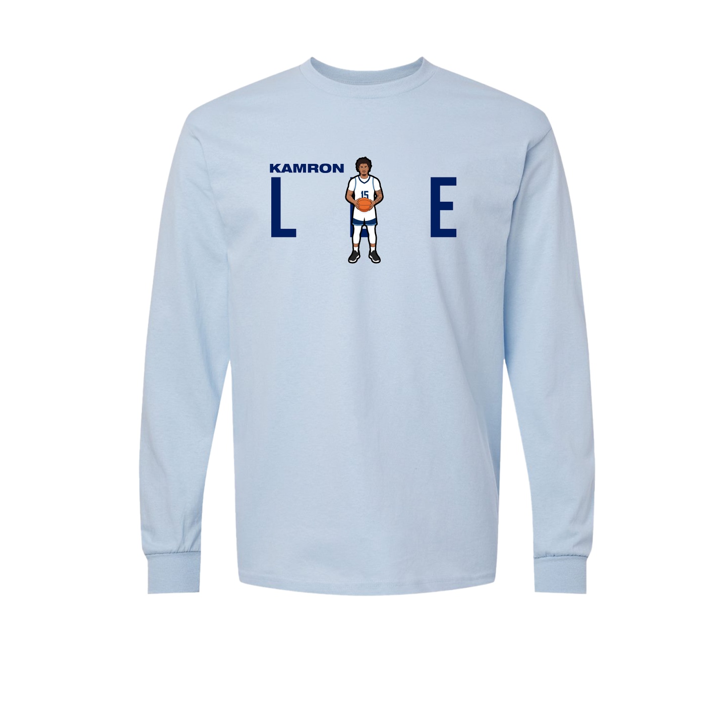 Long Sleeve Tee — Player Name in Light Blue