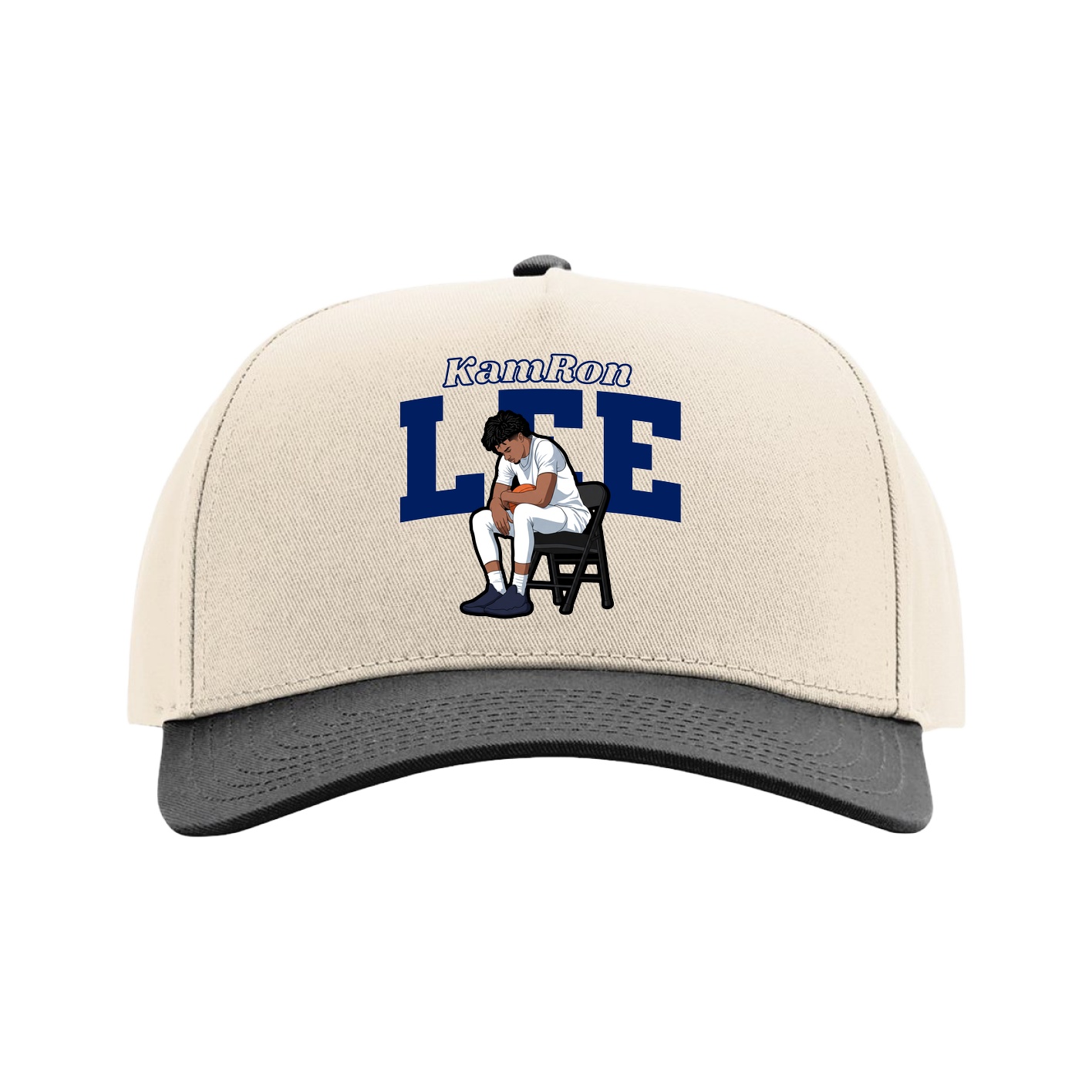 Full Fabric Five-Panel Champ Cap — Name Arch in Cream/Black