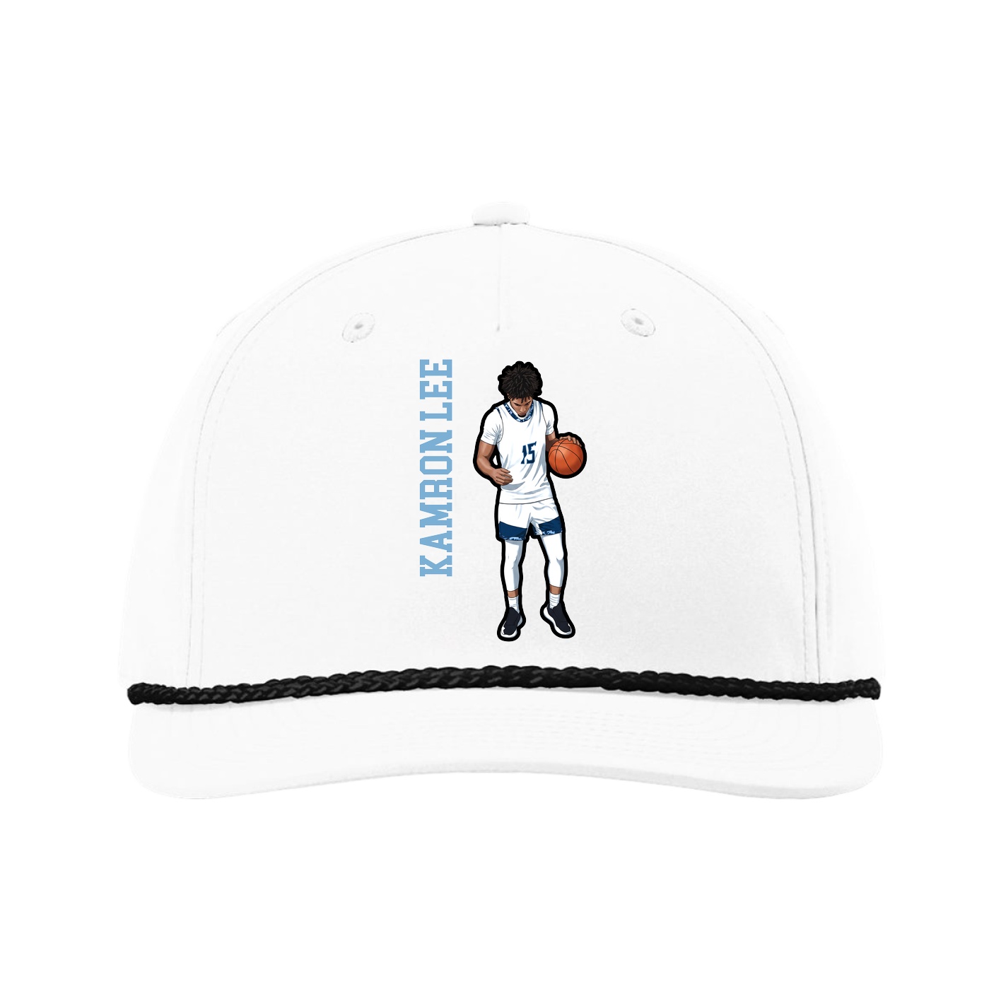 Five-Panel Classic Rope Cap — Name Vertical in White