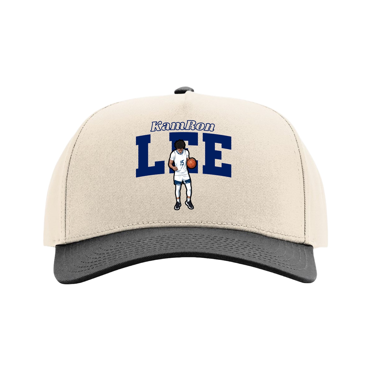 Full Fabric Five-Panel Champ Cap — Name Arch in Cream/Black