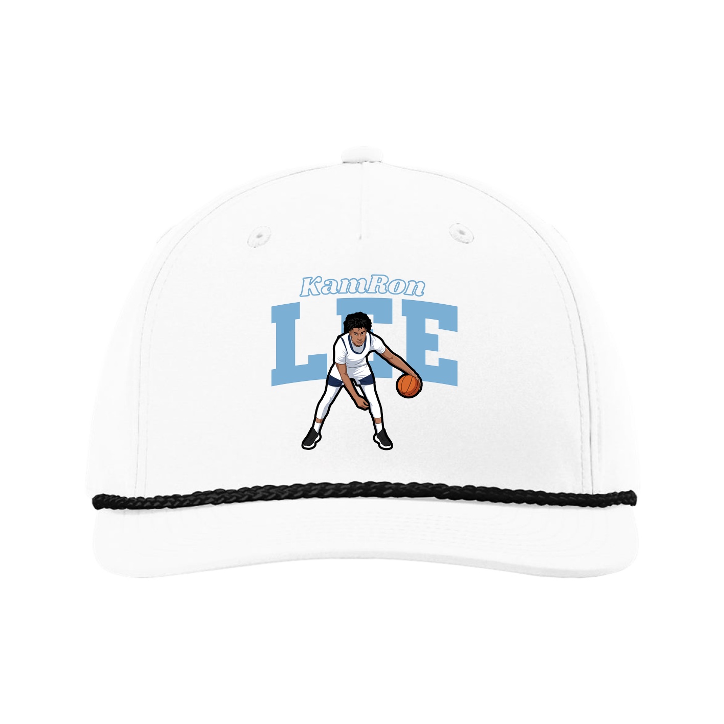 Five-Panel Classic Rope Cap — Name Arch in White