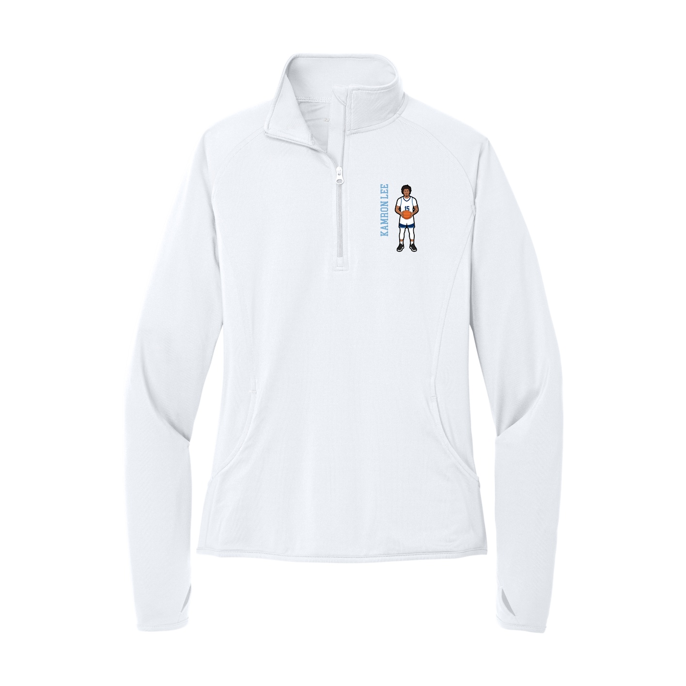 Women's Q-Zip Pullover — Name Vertical in White