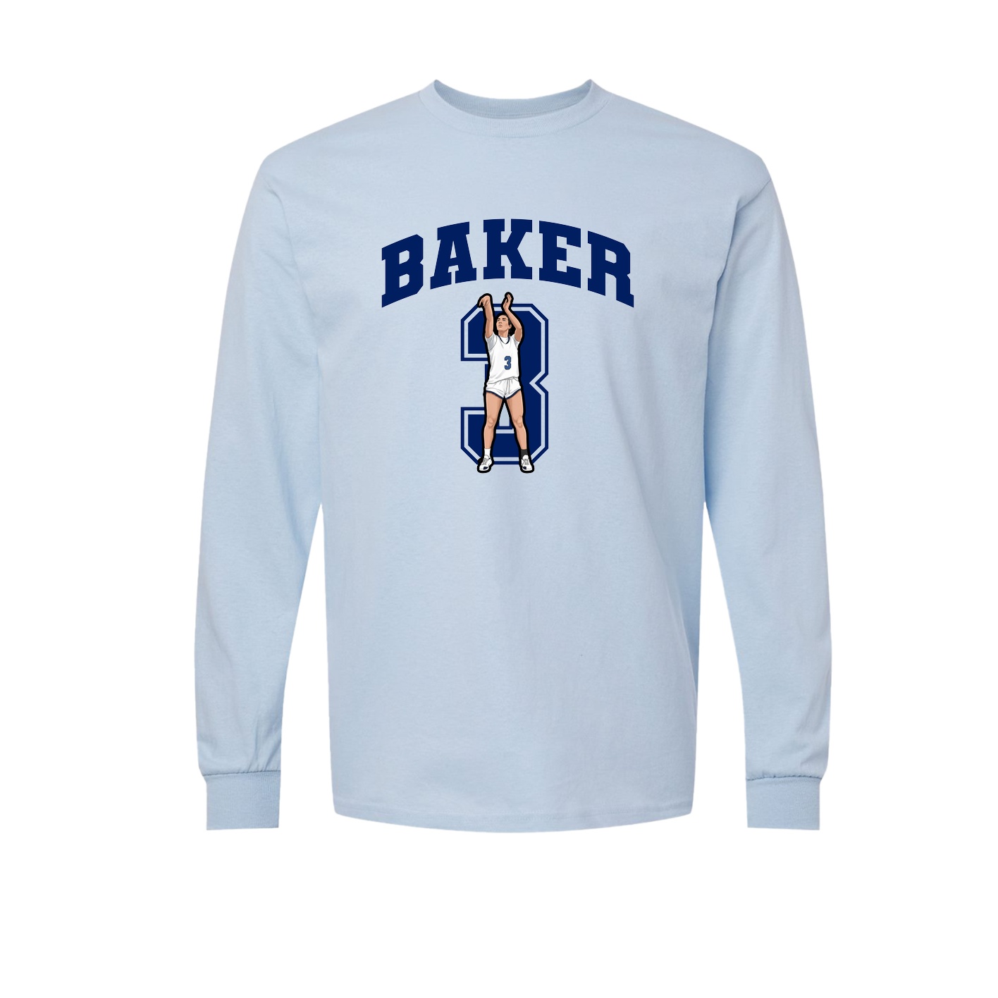 Long Sleeve Tee — Number in Light Blue