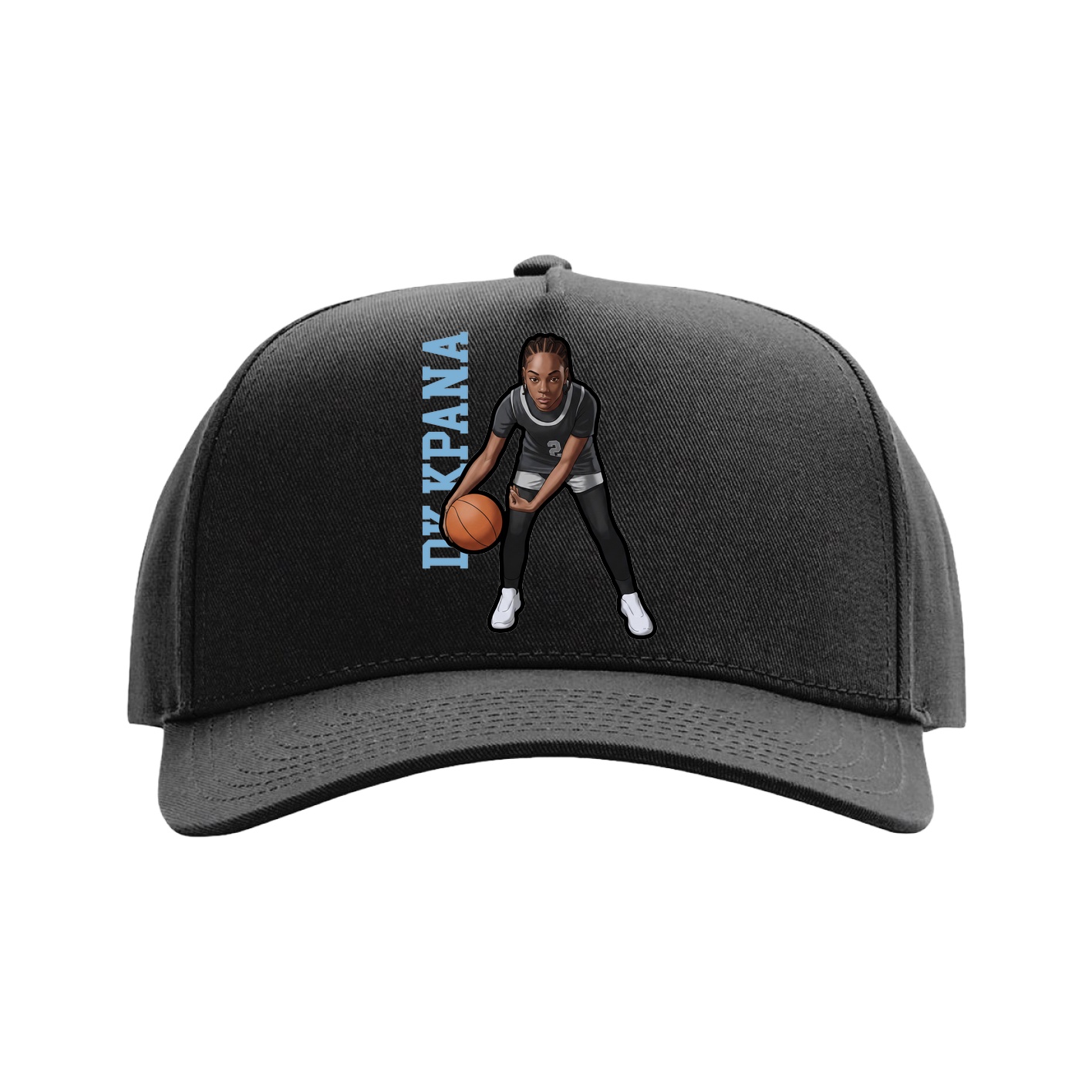Full Fabric Five-Panel Champ Cap — Name Vertical in Black