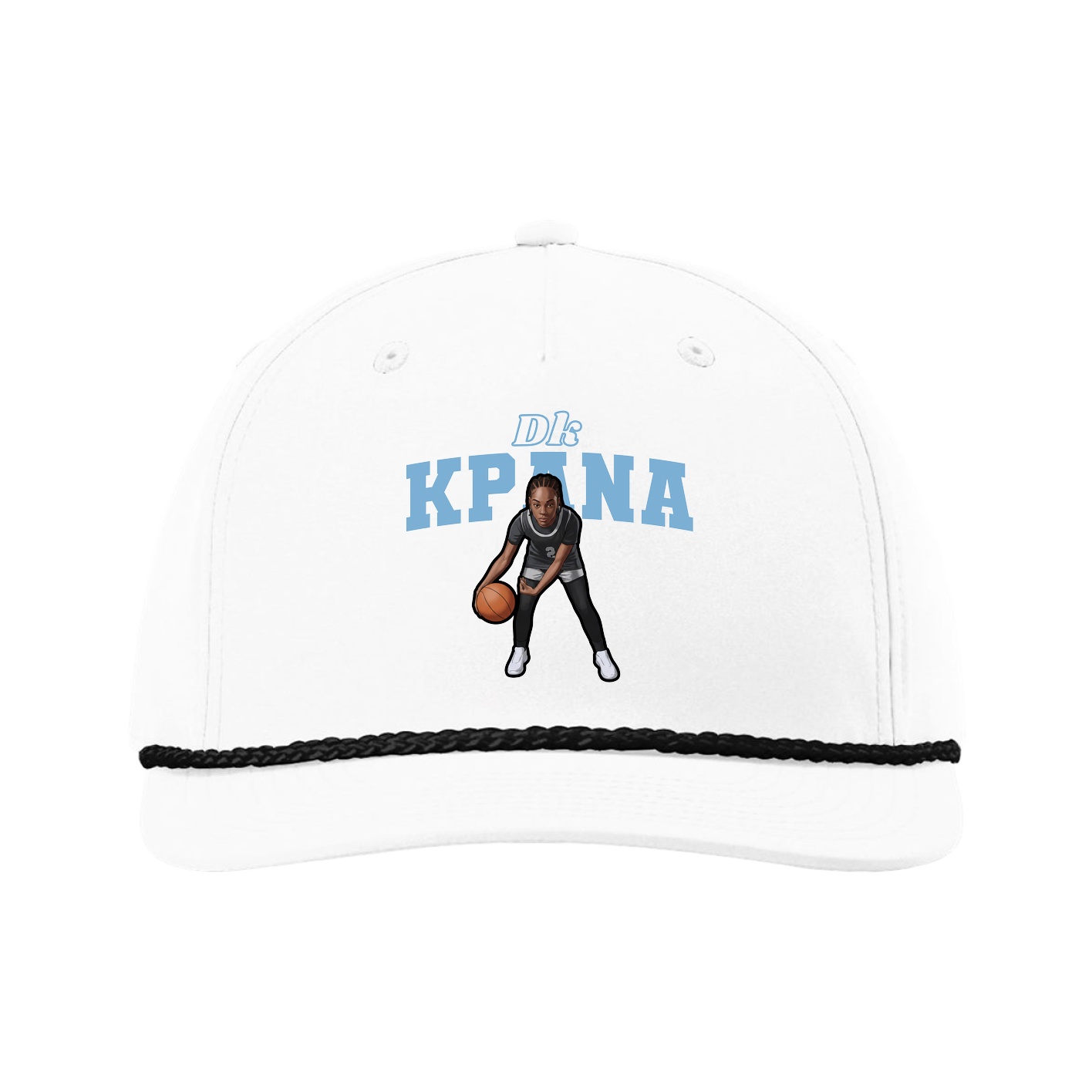 Five-Panel Classic Rope Cap — Name Arch in White