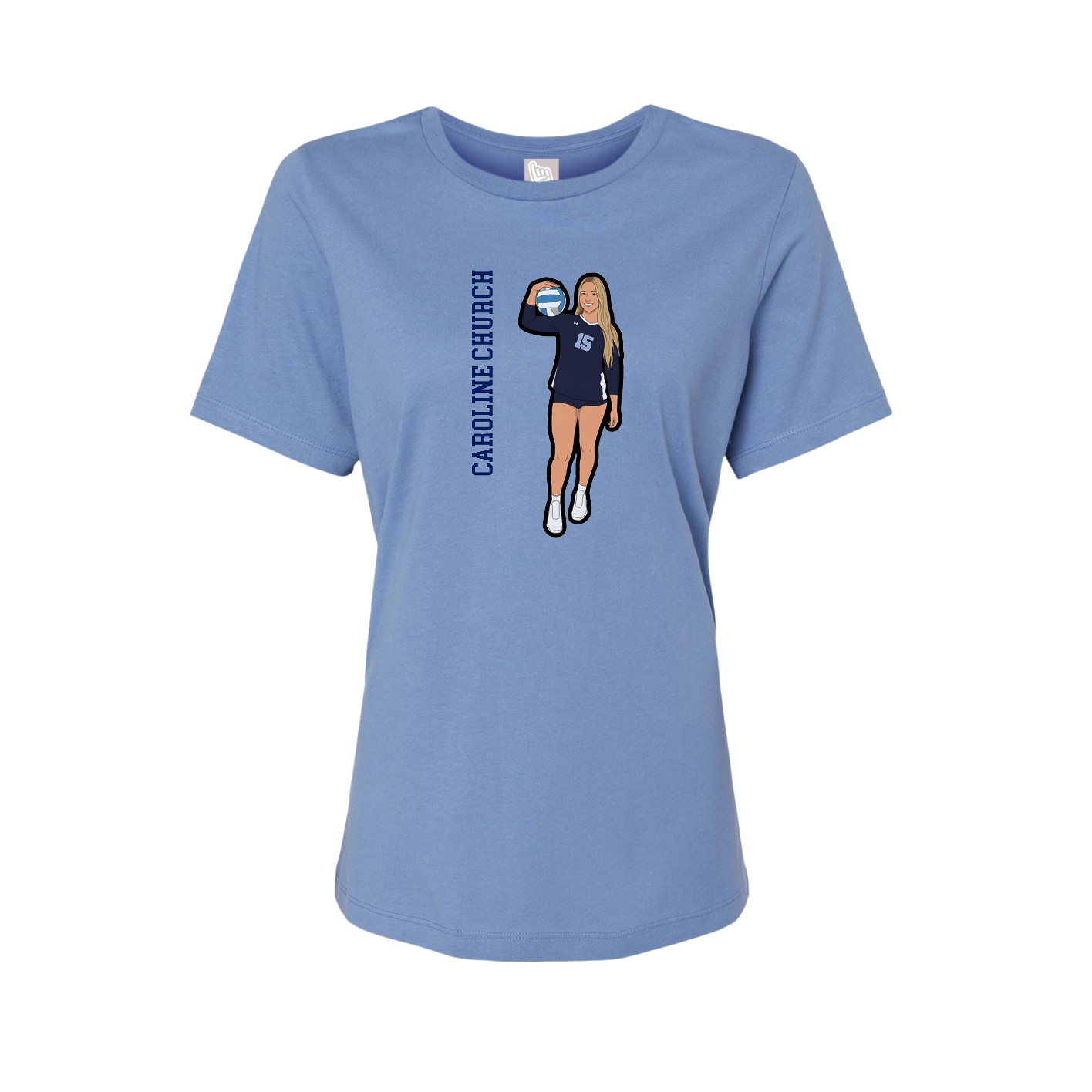 Fitted Women's Tee — Name Vertical in Powder Blue