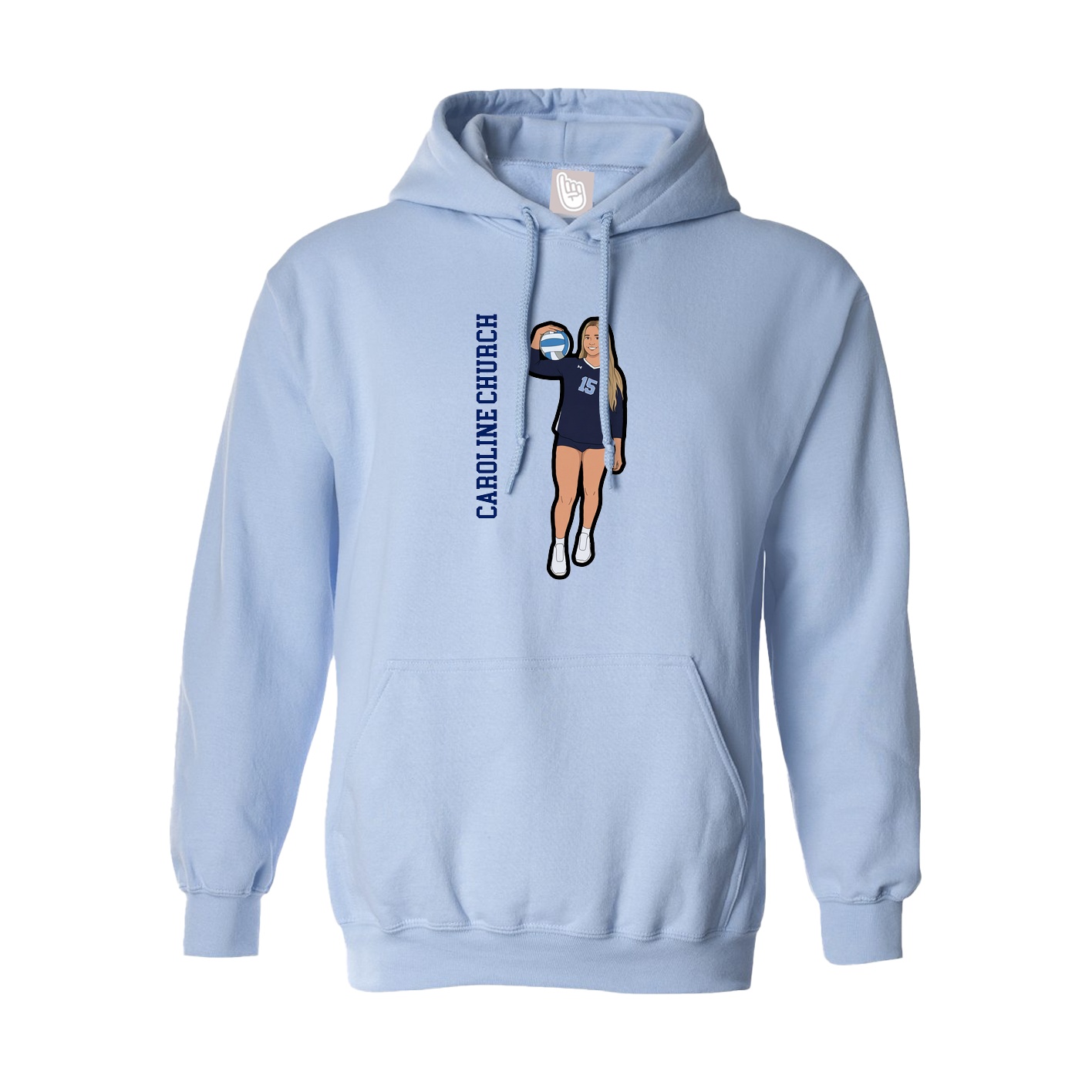Hoodie — Name Vertical in Light Blue