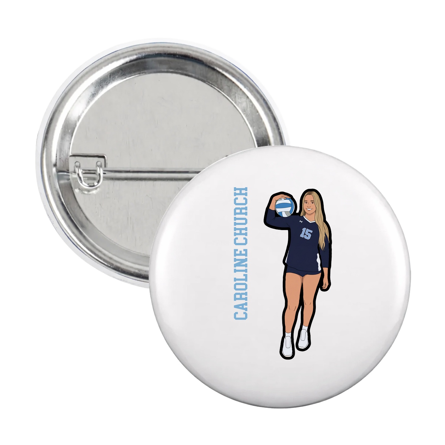 Game Day Button — Name Vertical in White