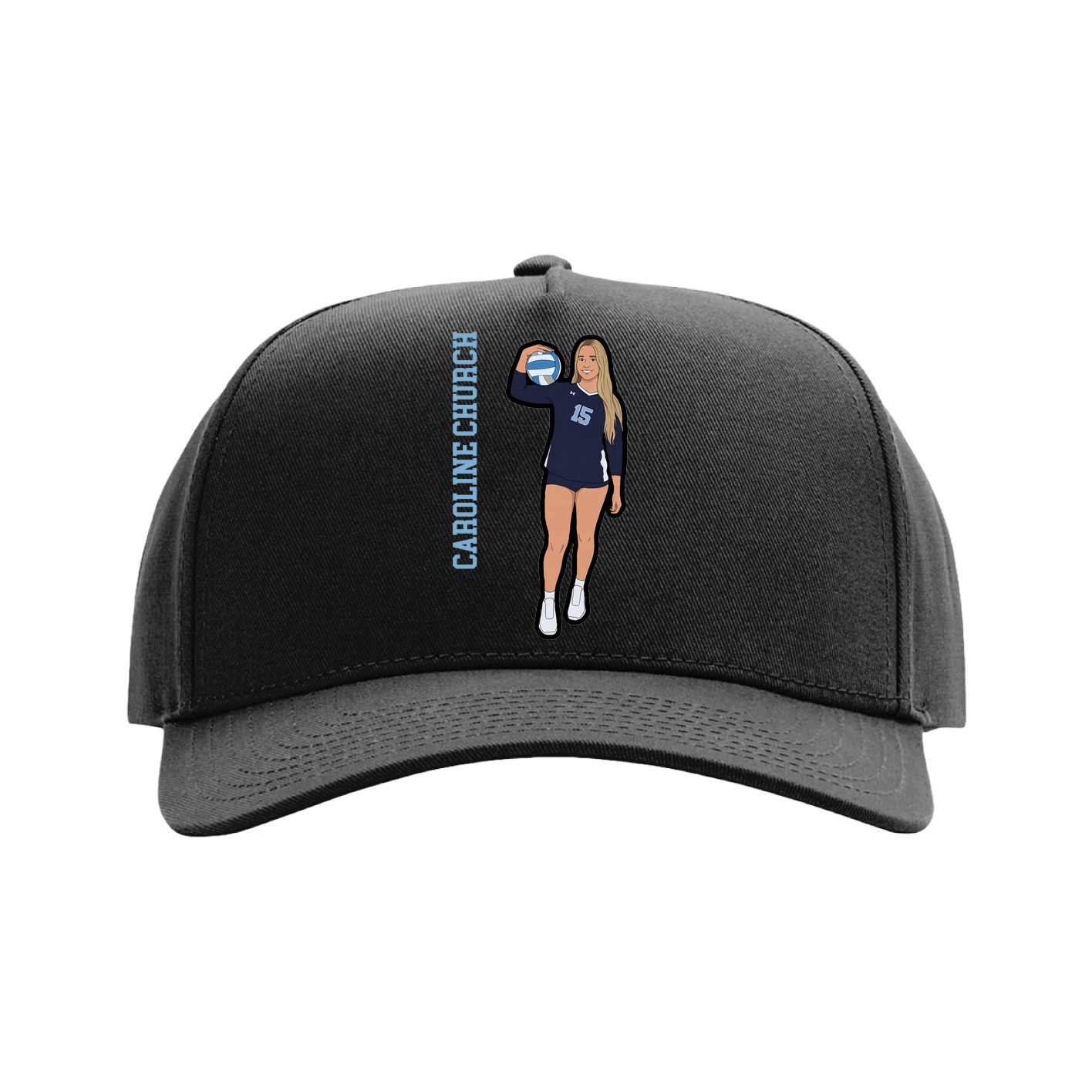 Full Fabric Five-Panel Champ Cap — Name Vertical in Black