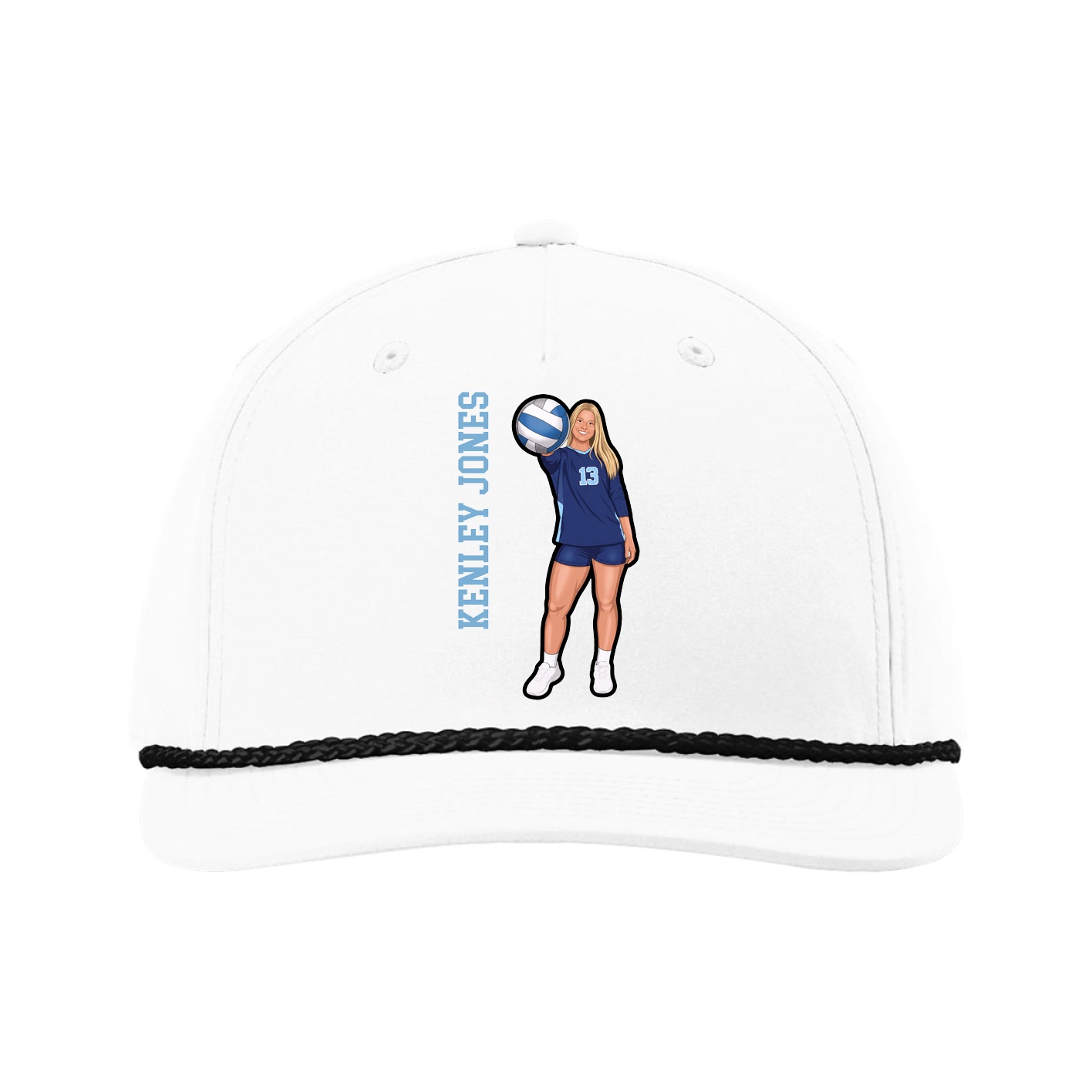 Five-Panel Classic Rope Cap — Name Vertical in White