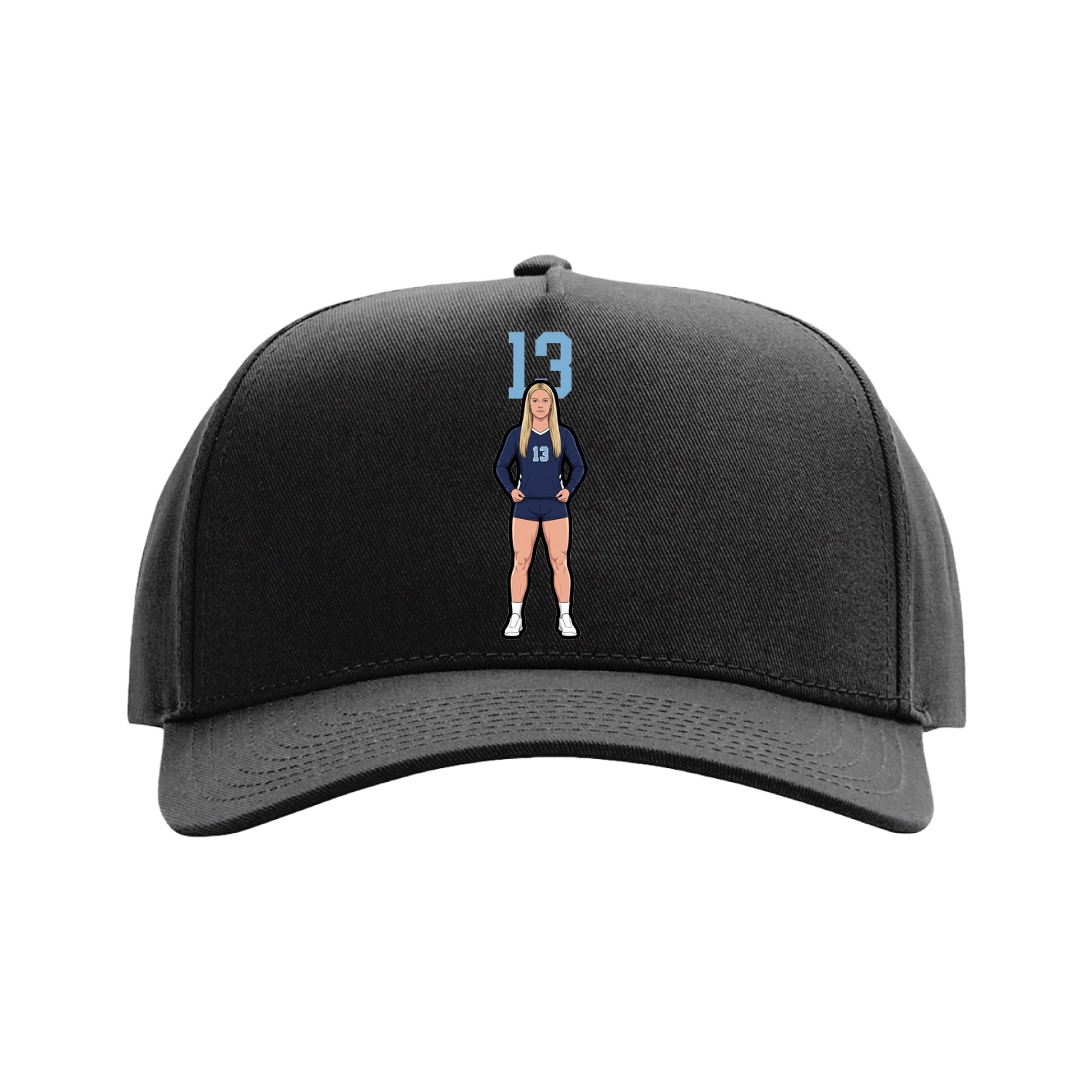 Full Fabric Five-Panel Champ Cap — Number Top in Black