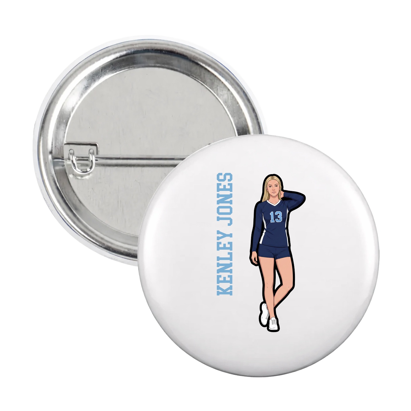 Game Day Button — Name Vertical in White