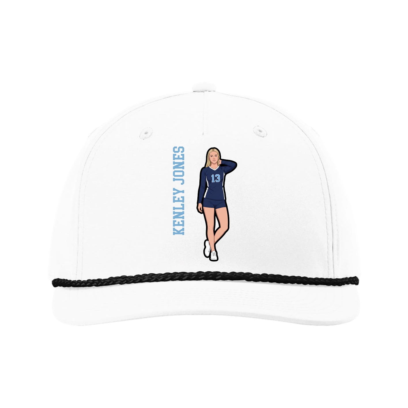 Five-Panel Classic Rope Cap — Name Vertical in White