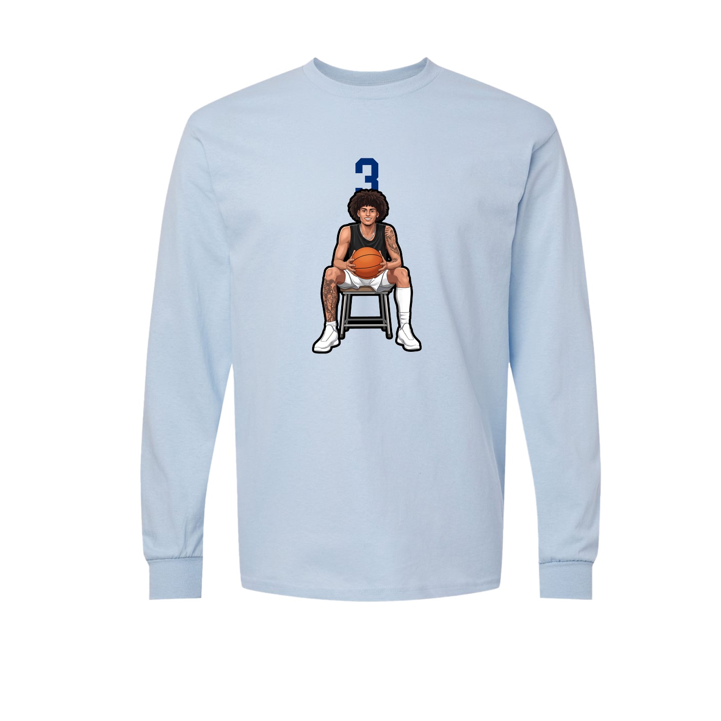 Long Sleeve Tee — Number Top in Light Blue