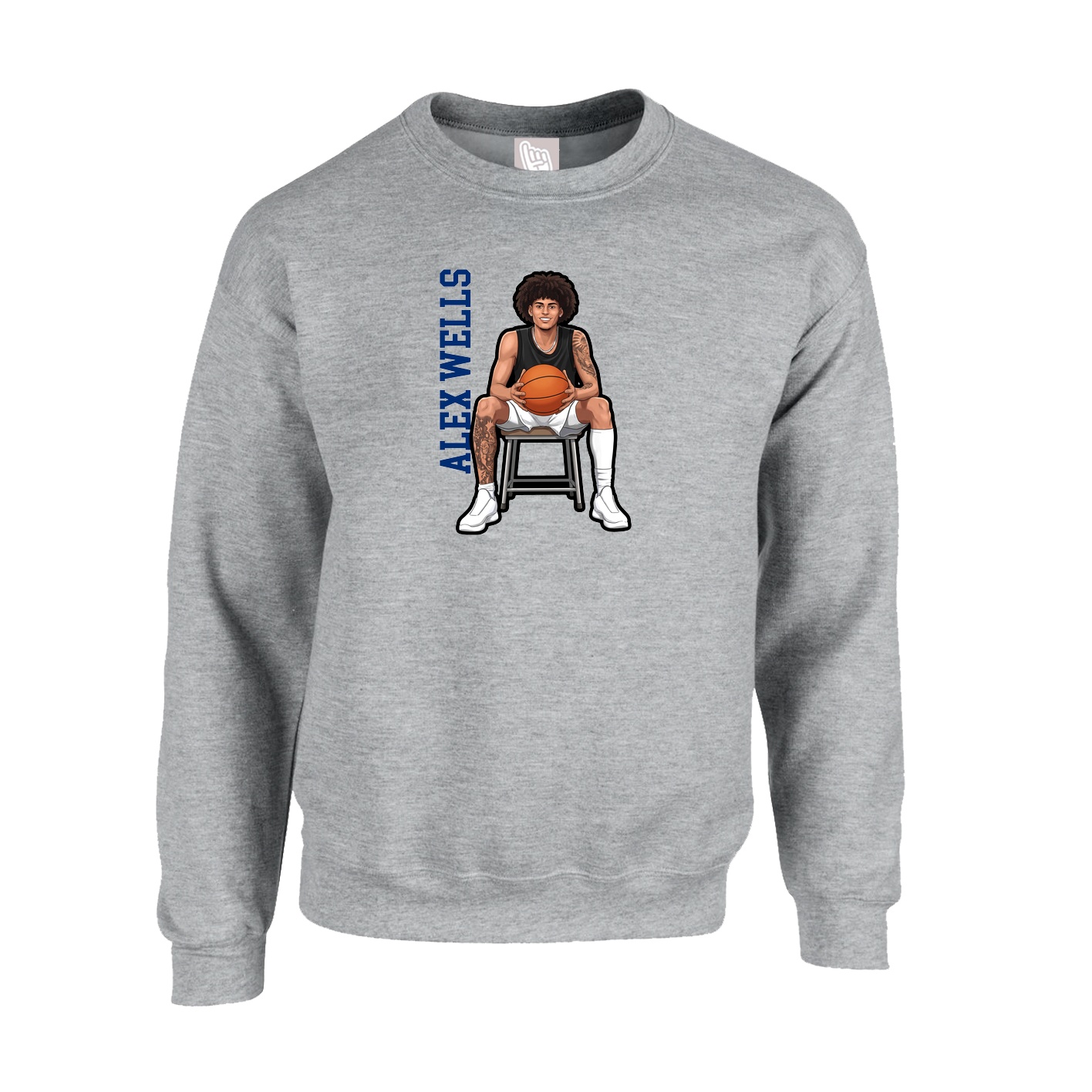 Fleece Crew — Name Vertical in Grey