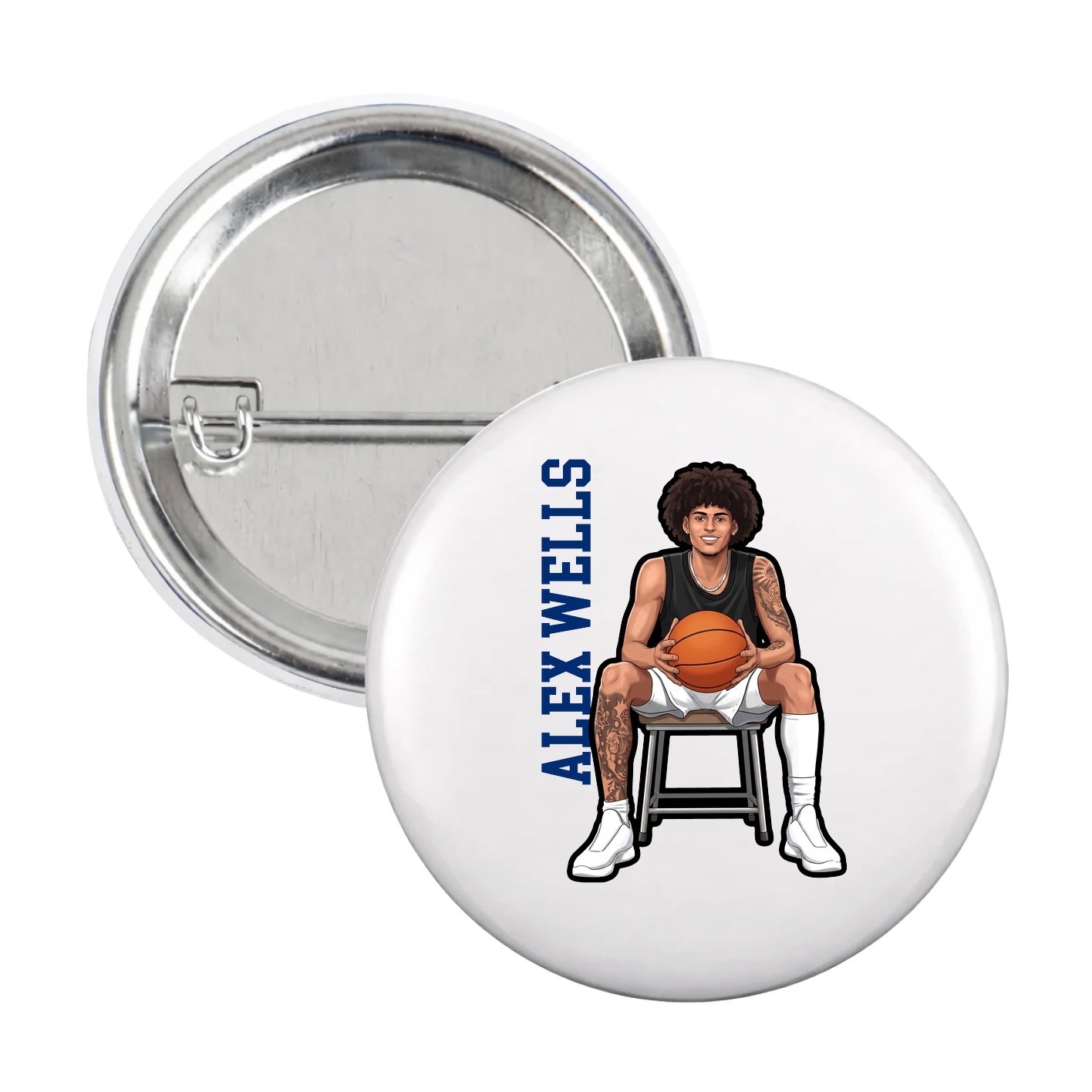 Game Day Button — Name Vertical in White
