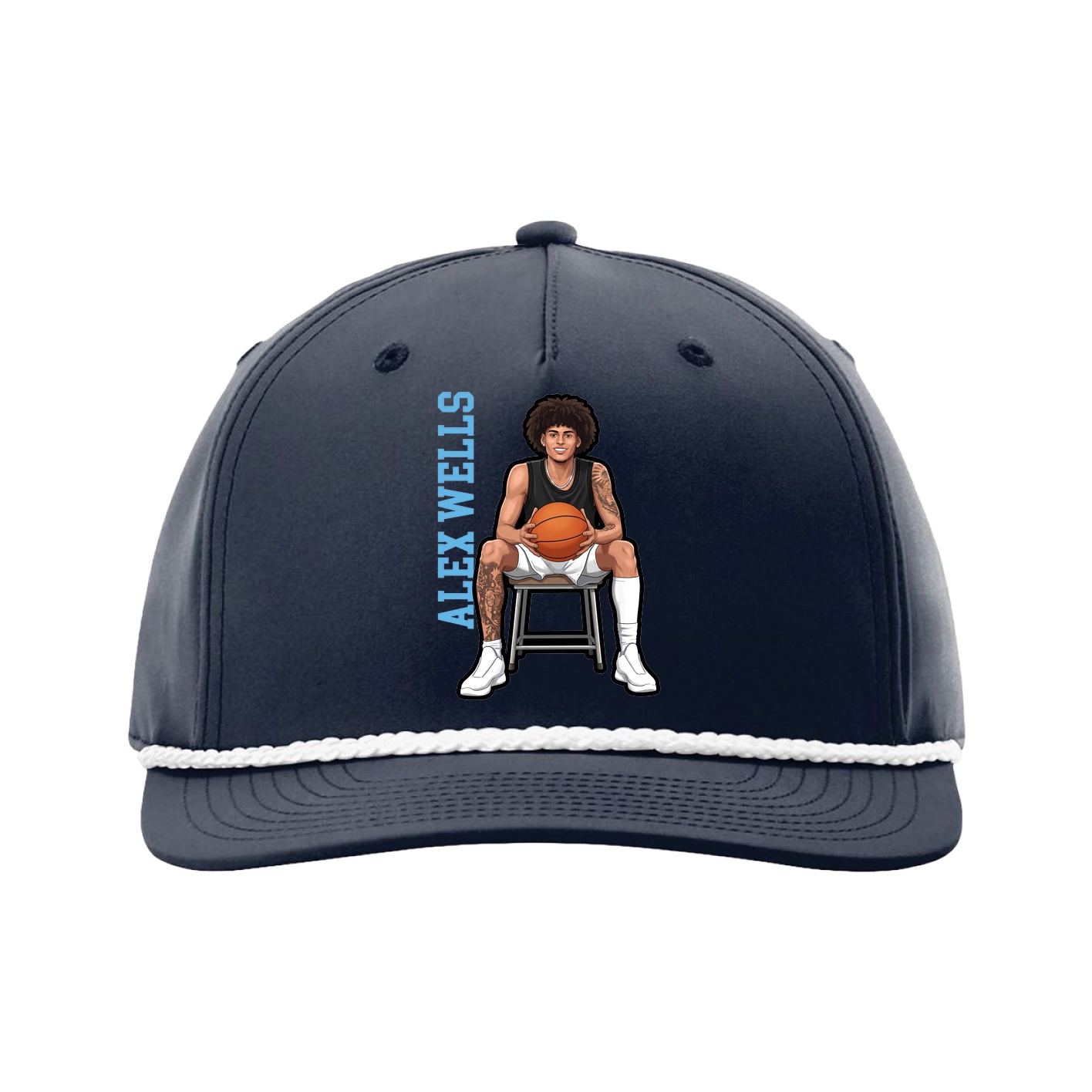 Five-Panel Classic Rope Cap — Name Vertical in Navy