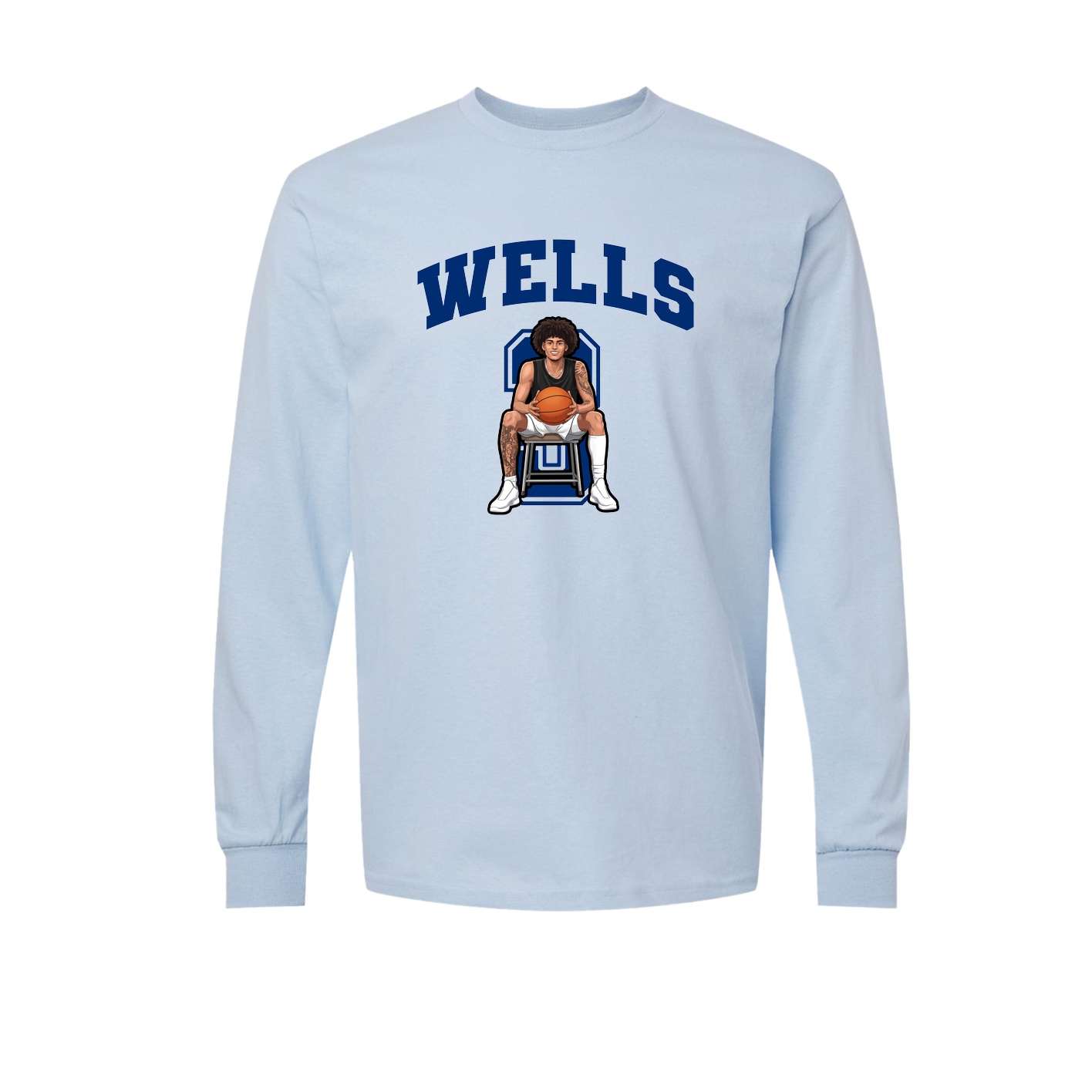 Long Sleeve Tee — Number in Light Blue