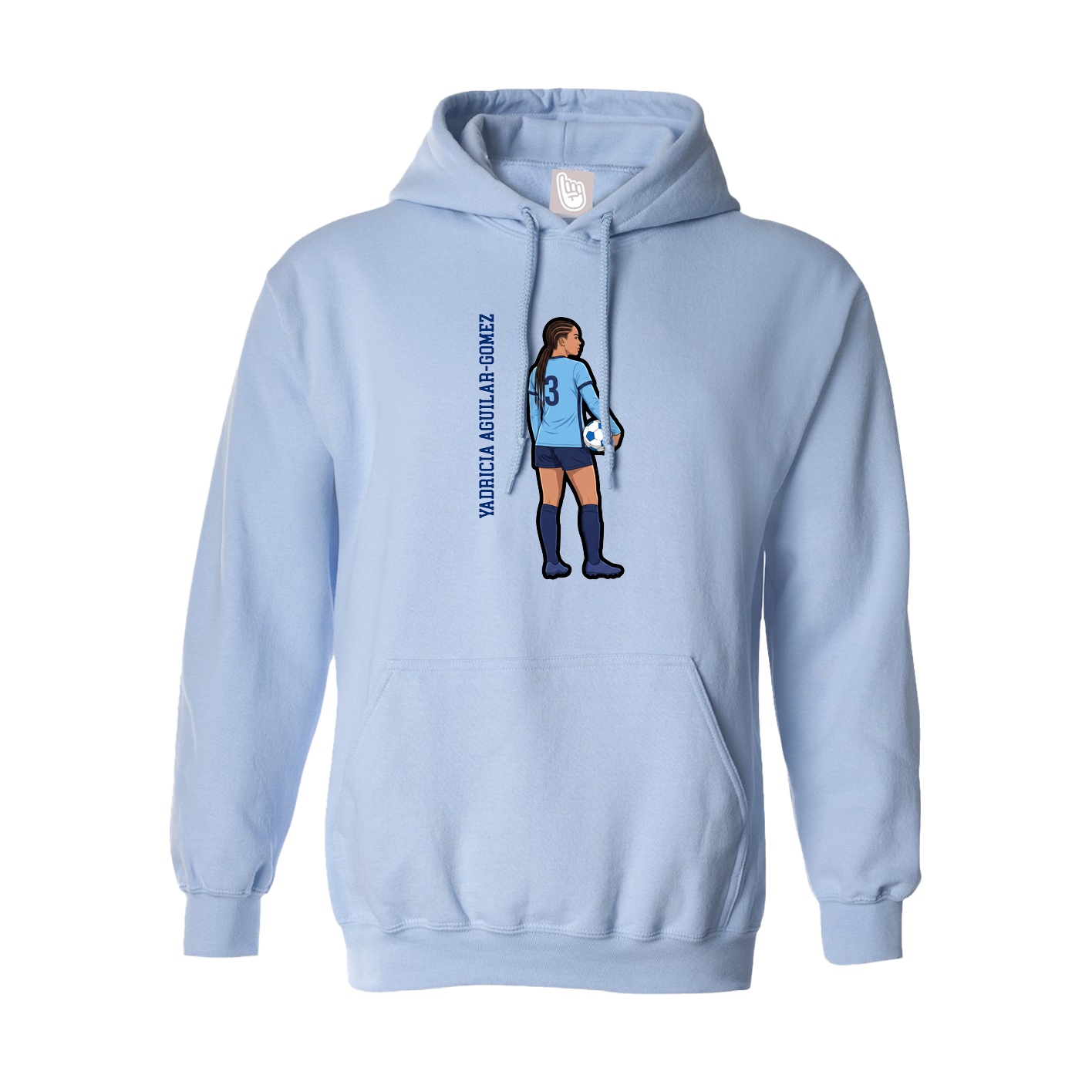 Hoodie — Name Vertical in Light Blue
