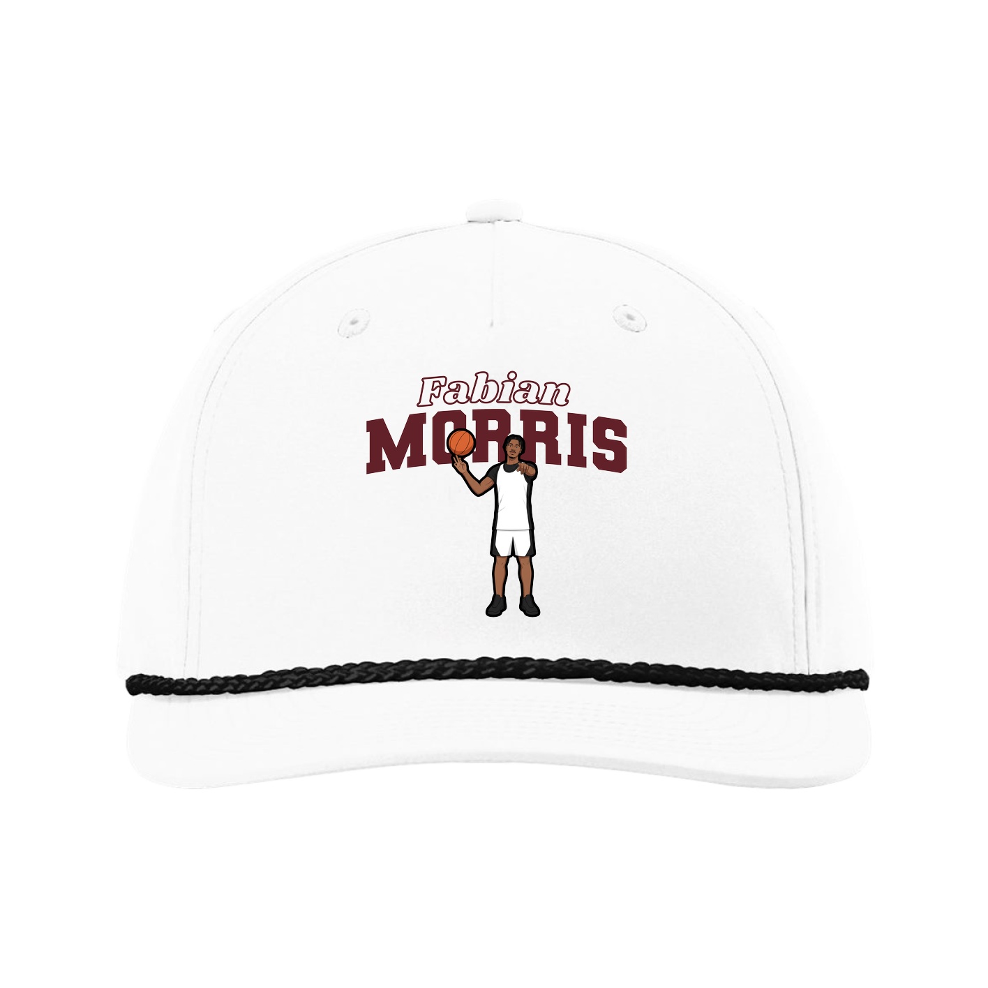 Five-Panel Classic Rope Cap — Name Arch in White