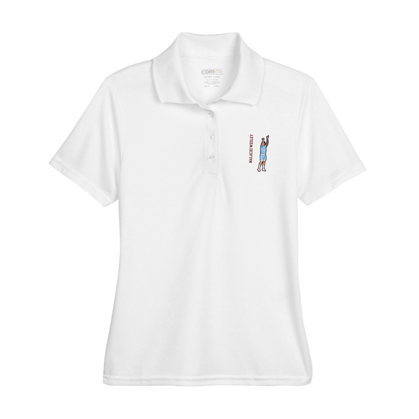 Womens Performance Polo — Name Vertical in White
