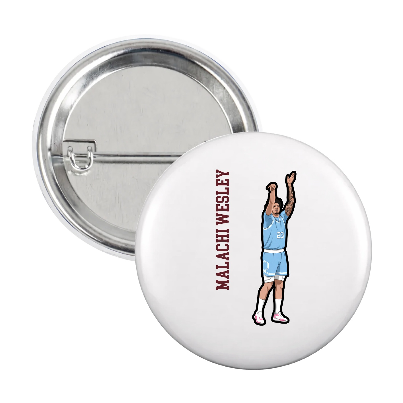 Game Day Button — Name Vertical in White