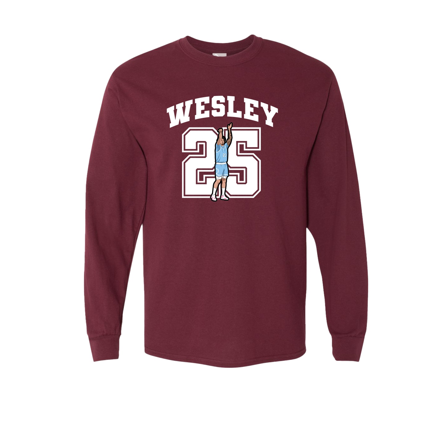 Long Sleeve Tee — Number in Maroon