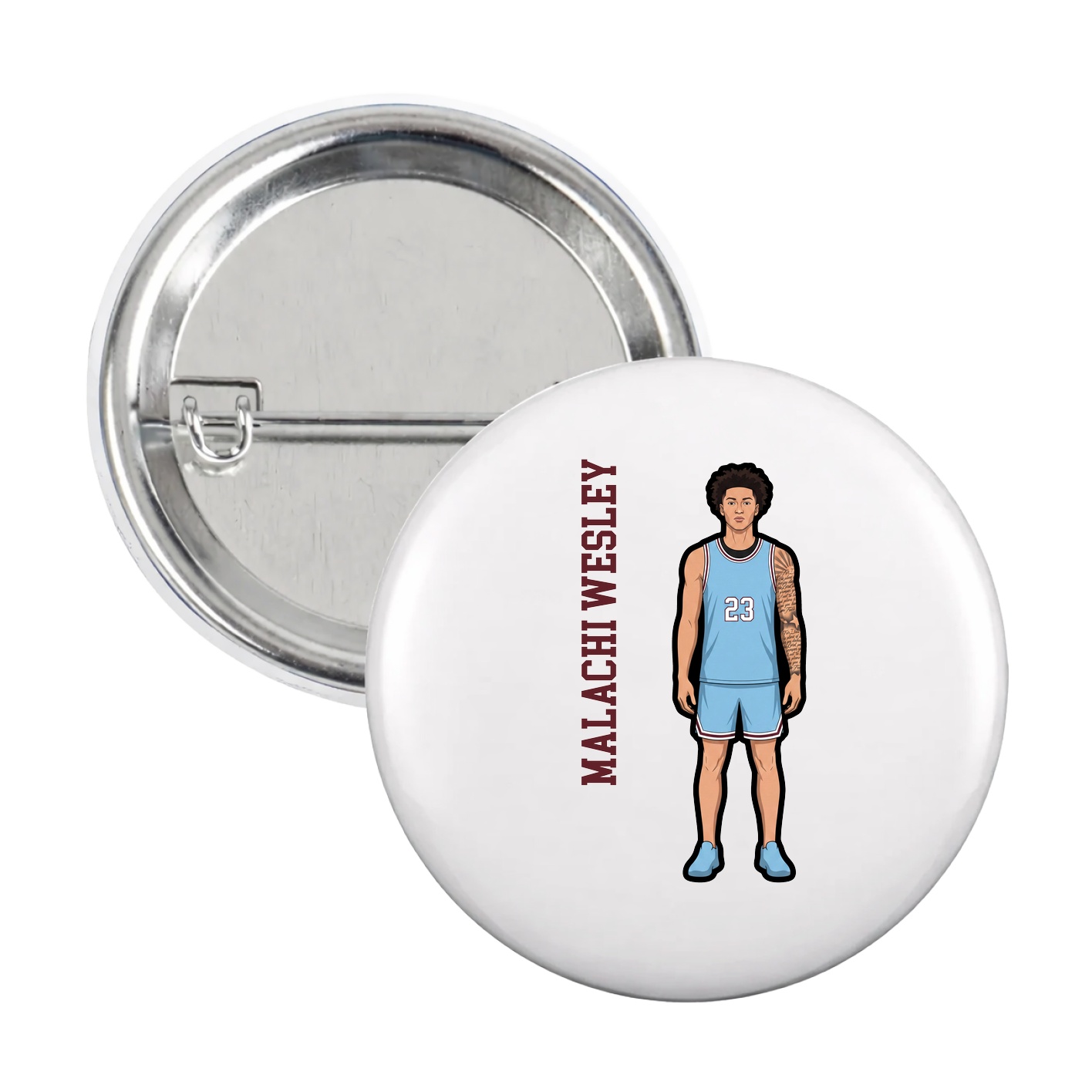 Game Day Button — Name Vertical in White