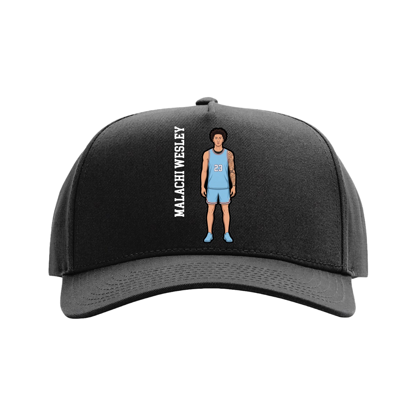 Full Fabric Five-Panel Champ Cap — Name Vertical in Black