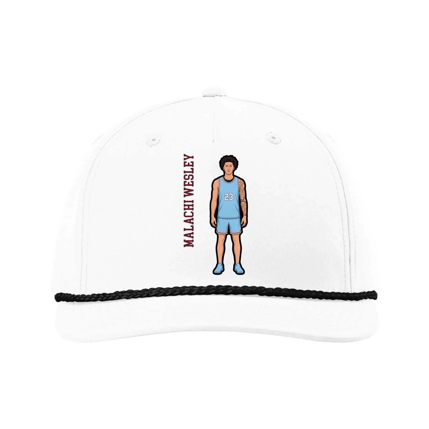 Five-Panel Classic Rope Cap — Name Vertical in White