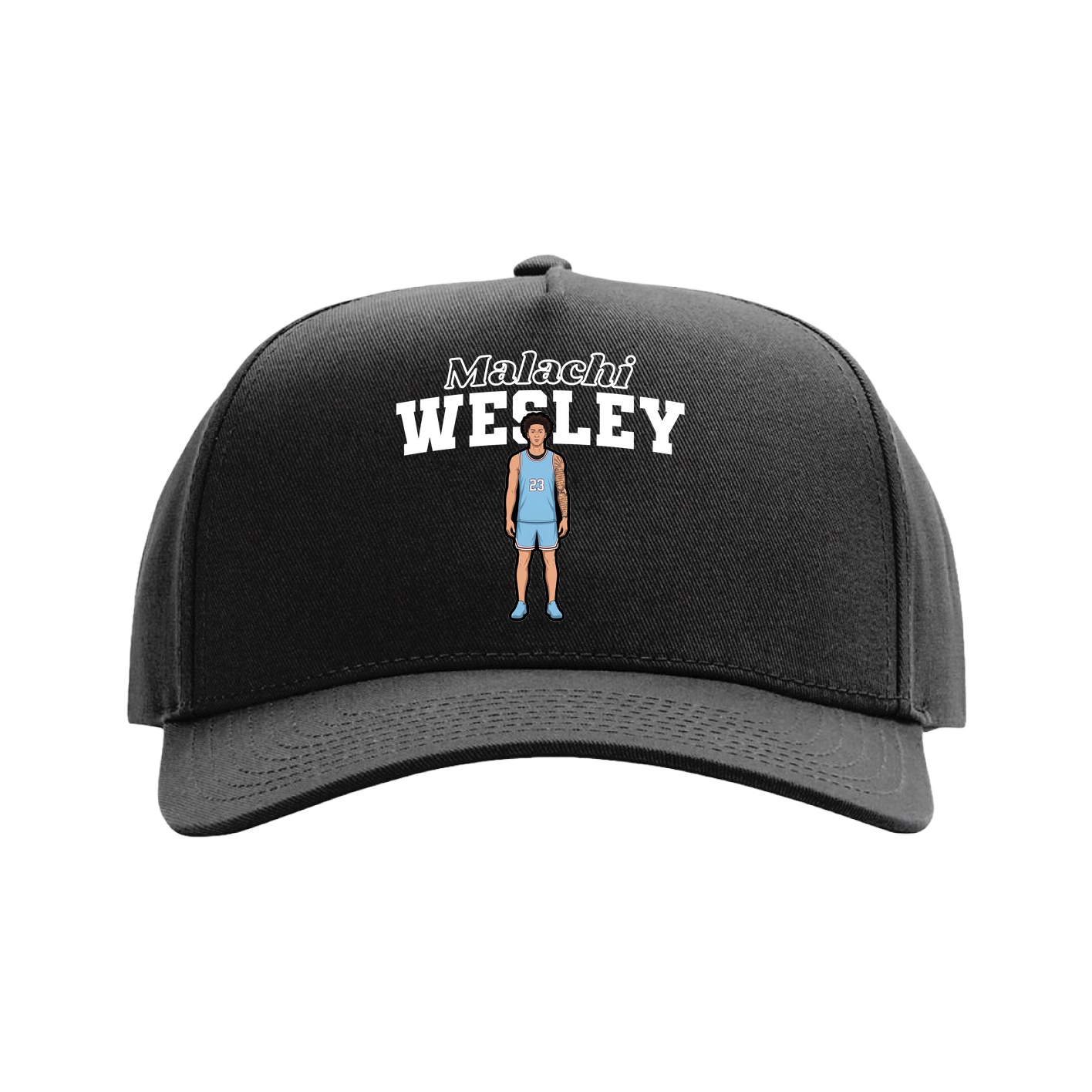 Full Fabric Five-Panel Champ Cap — Name Arch in Black