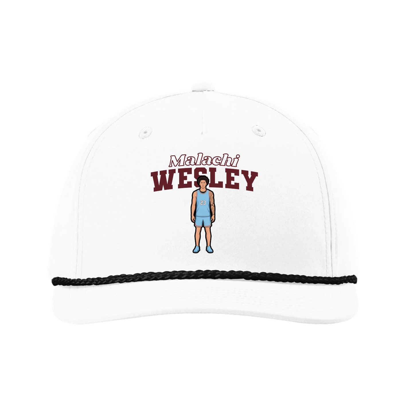 Five-Panel Classic Rope Cap — Name Arch in White