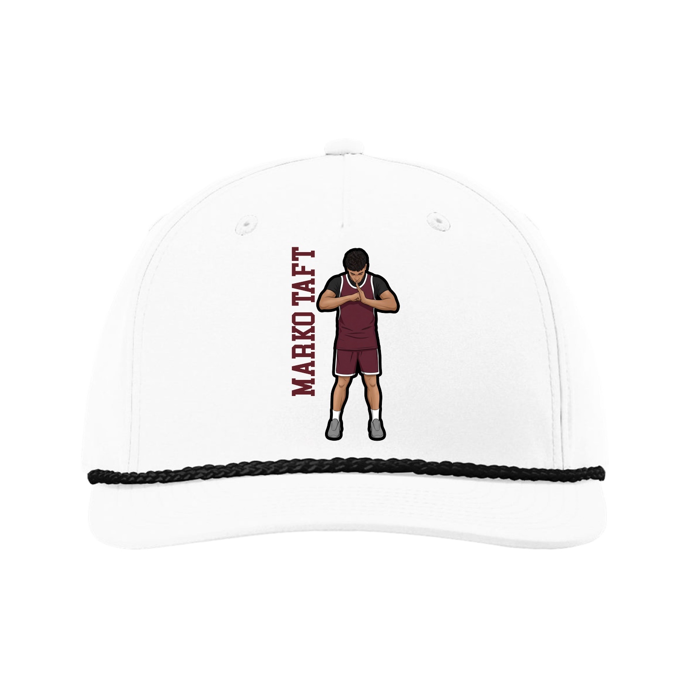 Five-Panel Classic Rope Cap — Name Vertical in White