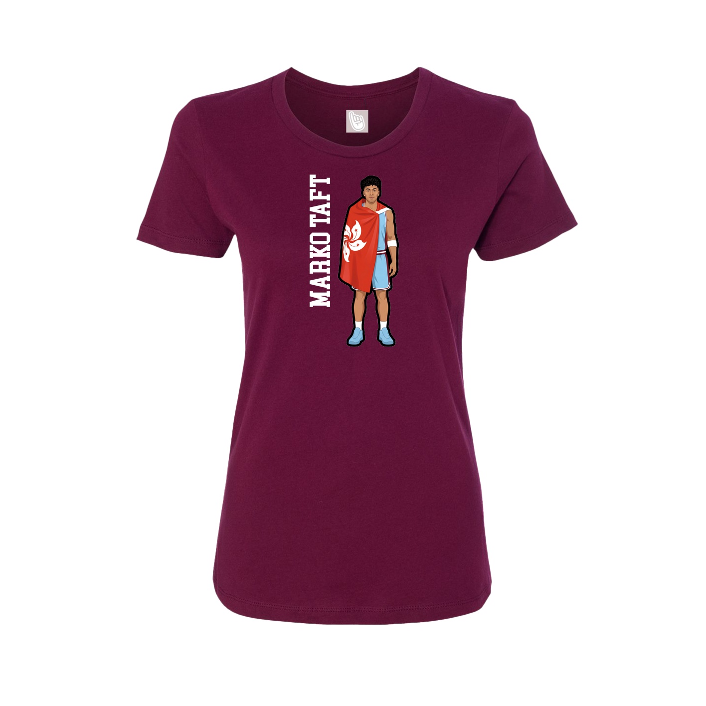 Fitted Women's Tee — Name Vertical in Maroon