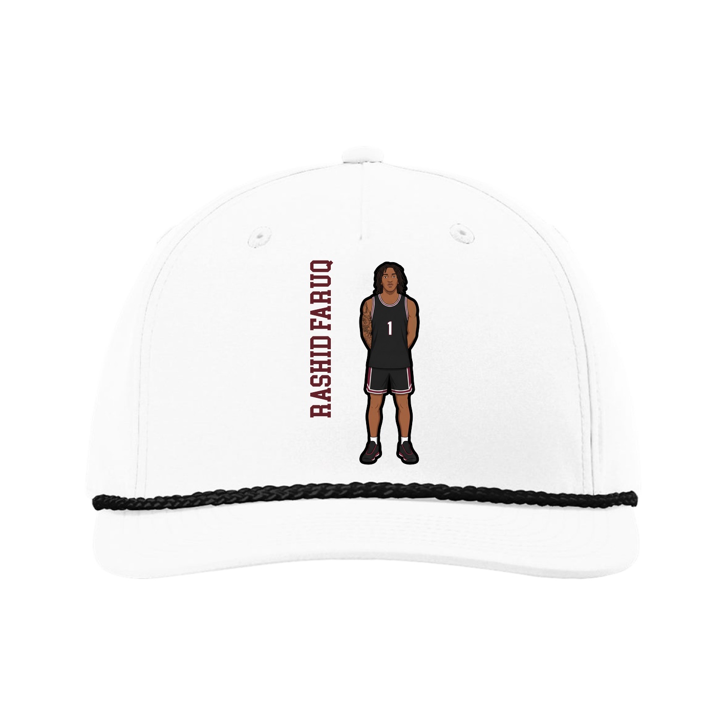 Five-Panel Classic Rope Cap — Name Vertical in White