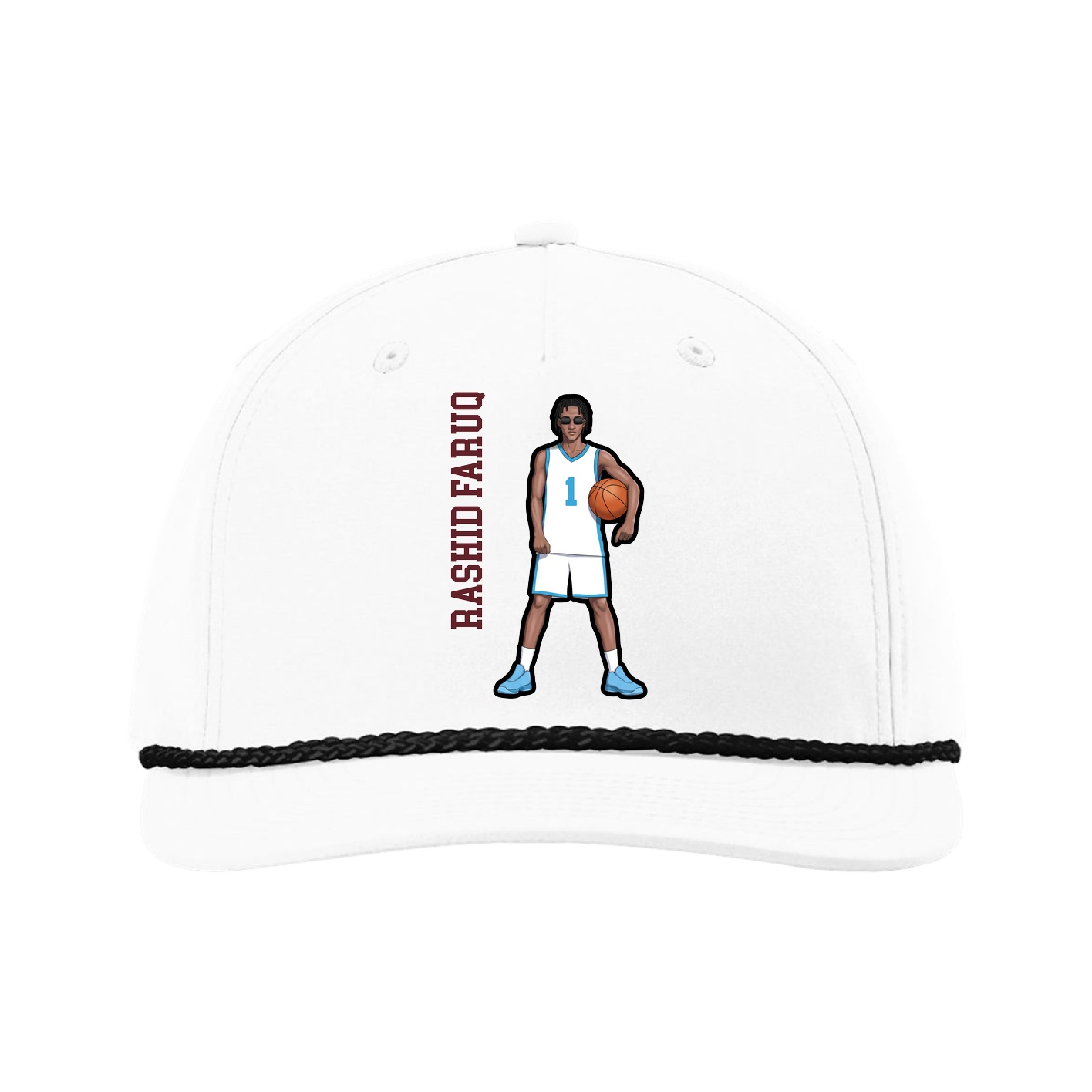 Five-Panel Classic Rope Cap — Name Vertical in White