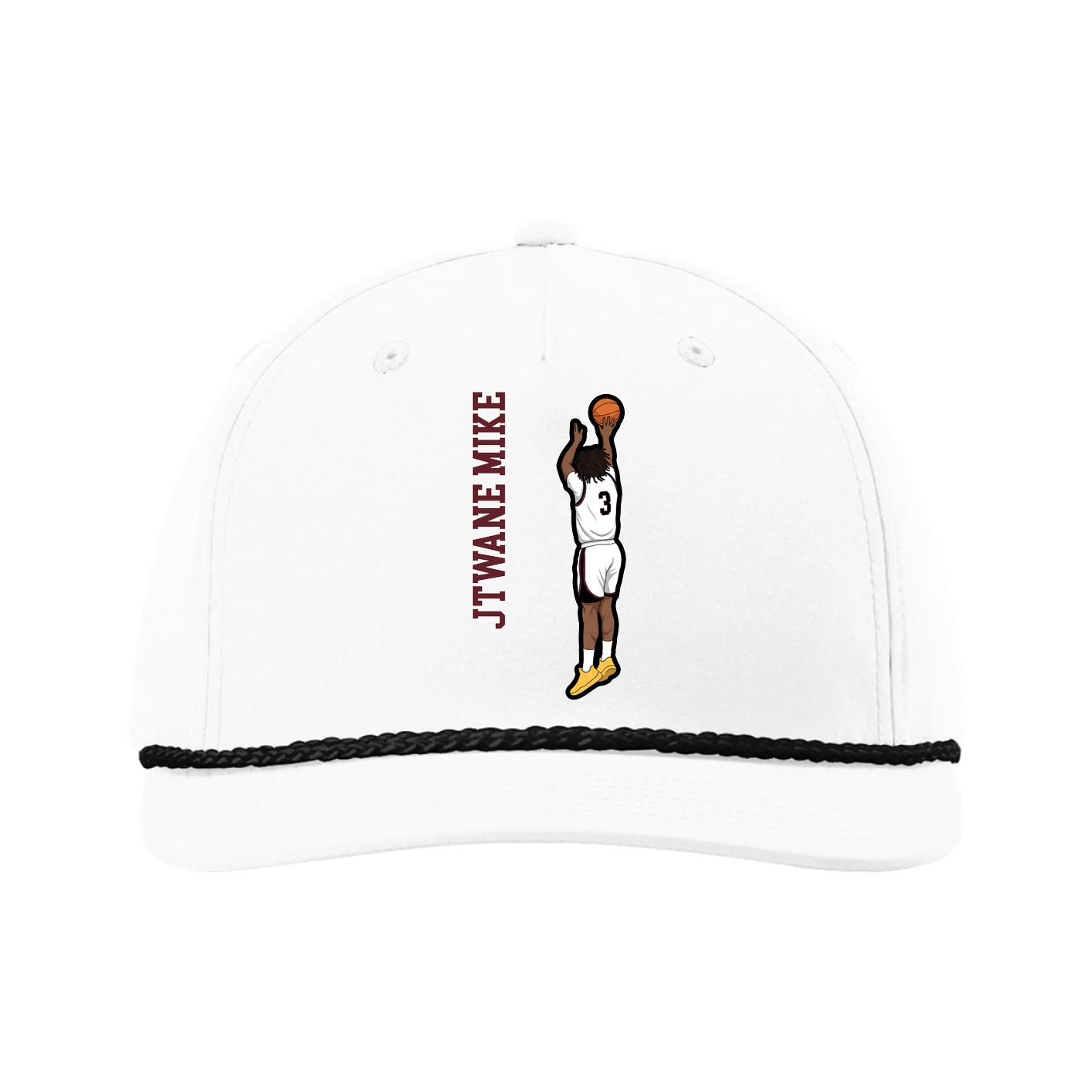 Five-Panel Classic Rope Cap — Name Vertical in White