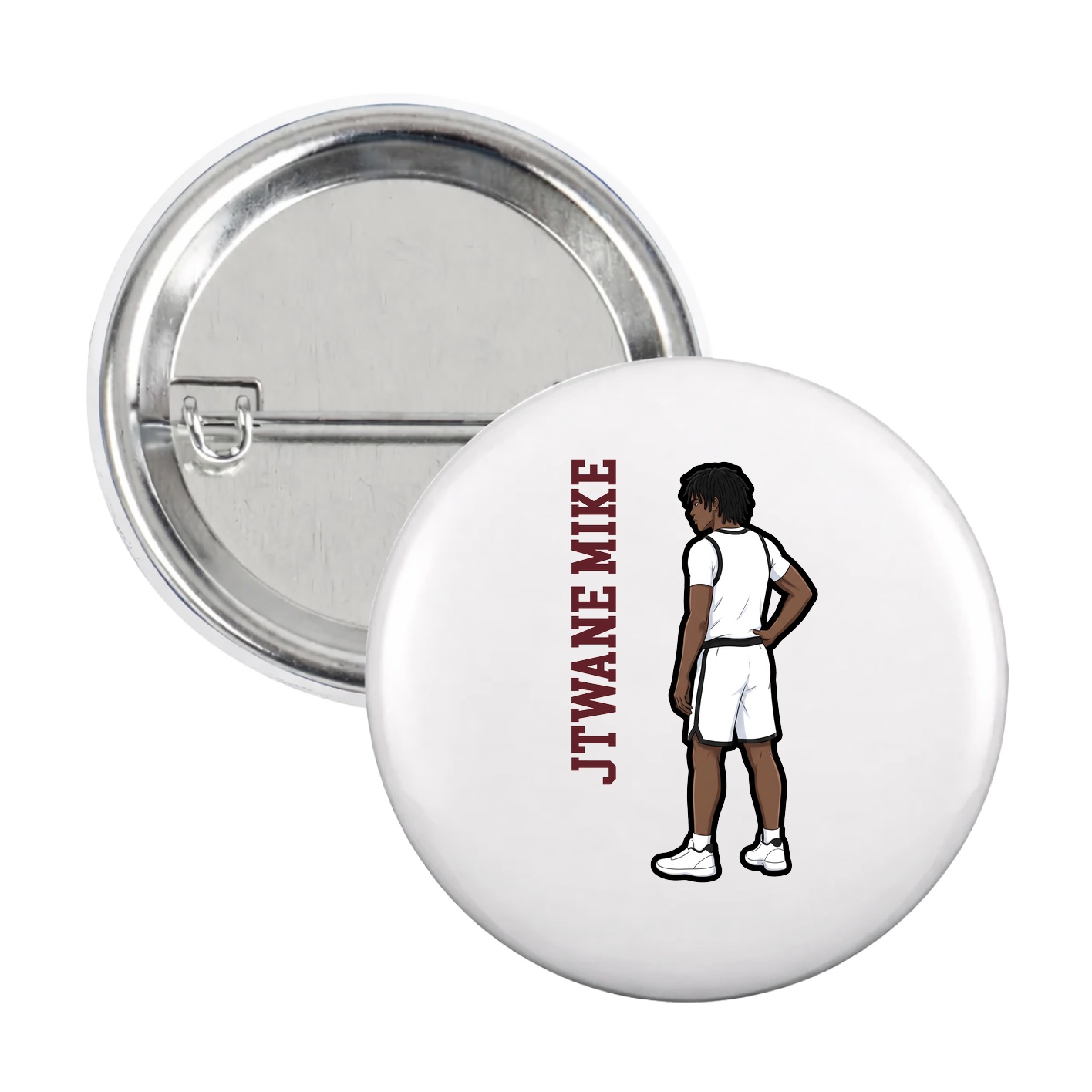 Game Day Button — Name Vertical in White