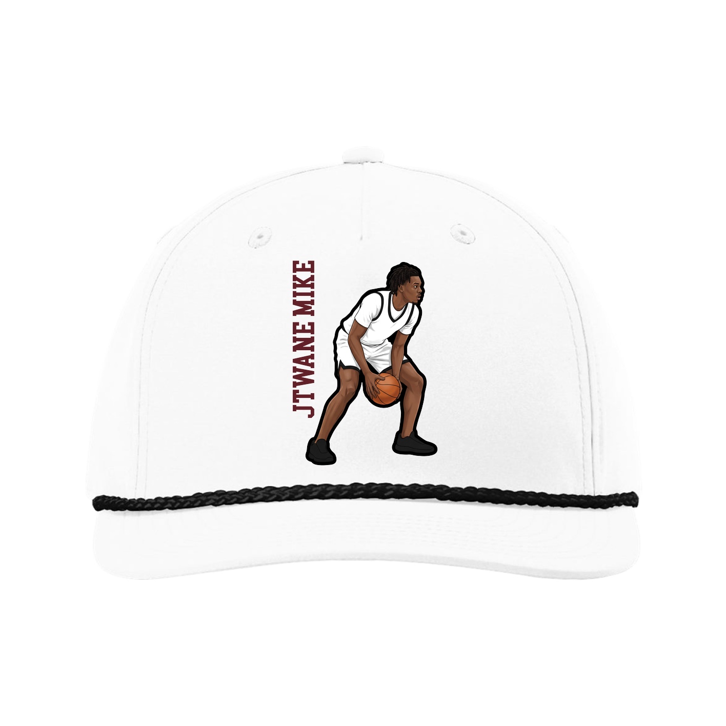 Five-Panel Classic Rope Cap — Name Vertical in White