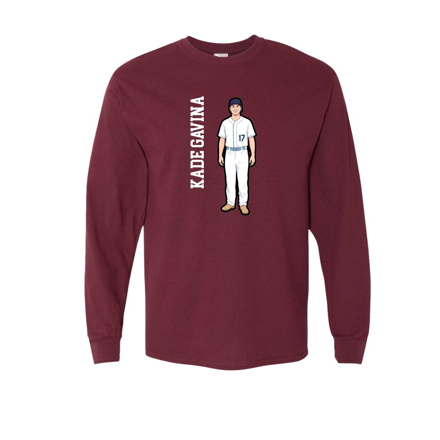 Long Sleeve Tee — Name Vertical in Maroon