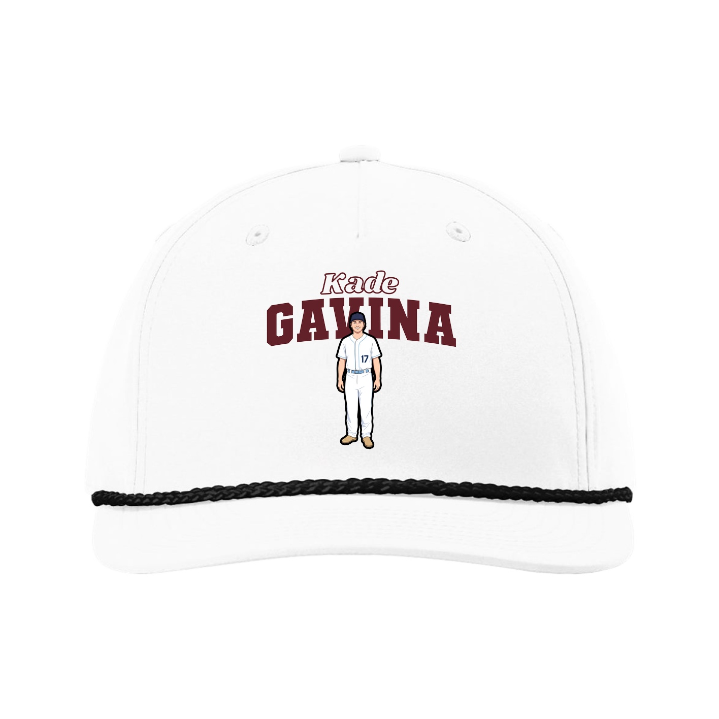 Five-Panel Classic Rope Cap — Name Arch in White