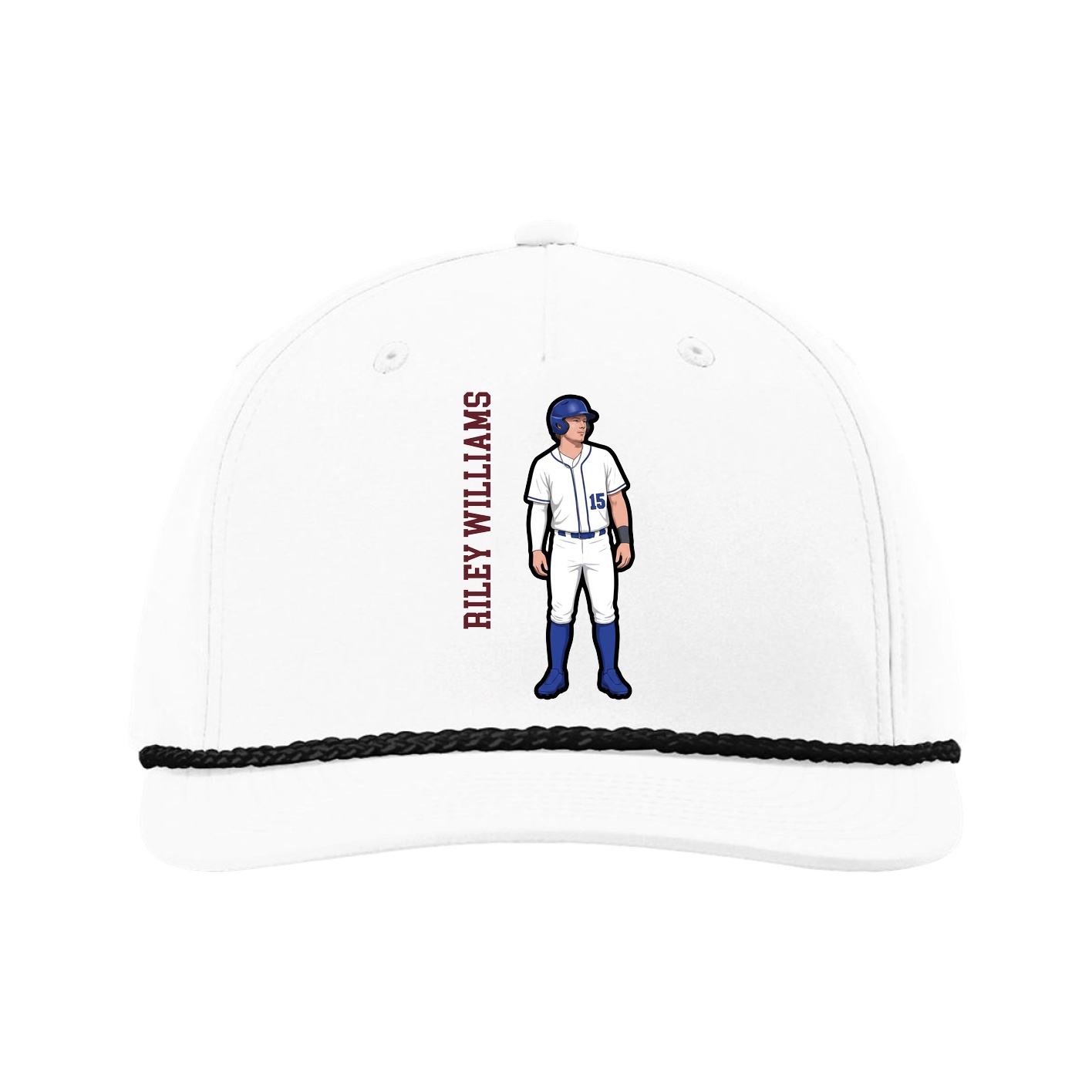 Five-Panel Classic Rope Cap — Name Vertical in White