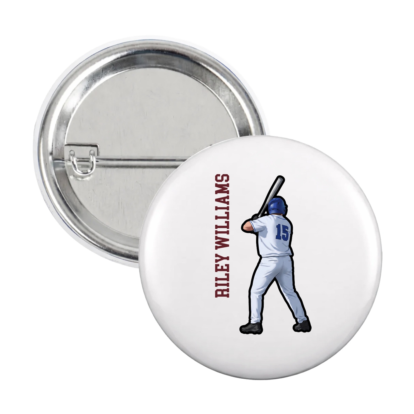 Game Day Button — Name Vertical in White