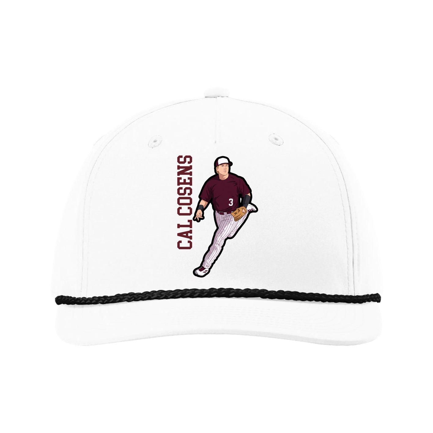 Five-Panel Classic Rope Cap — Name Vertical in White