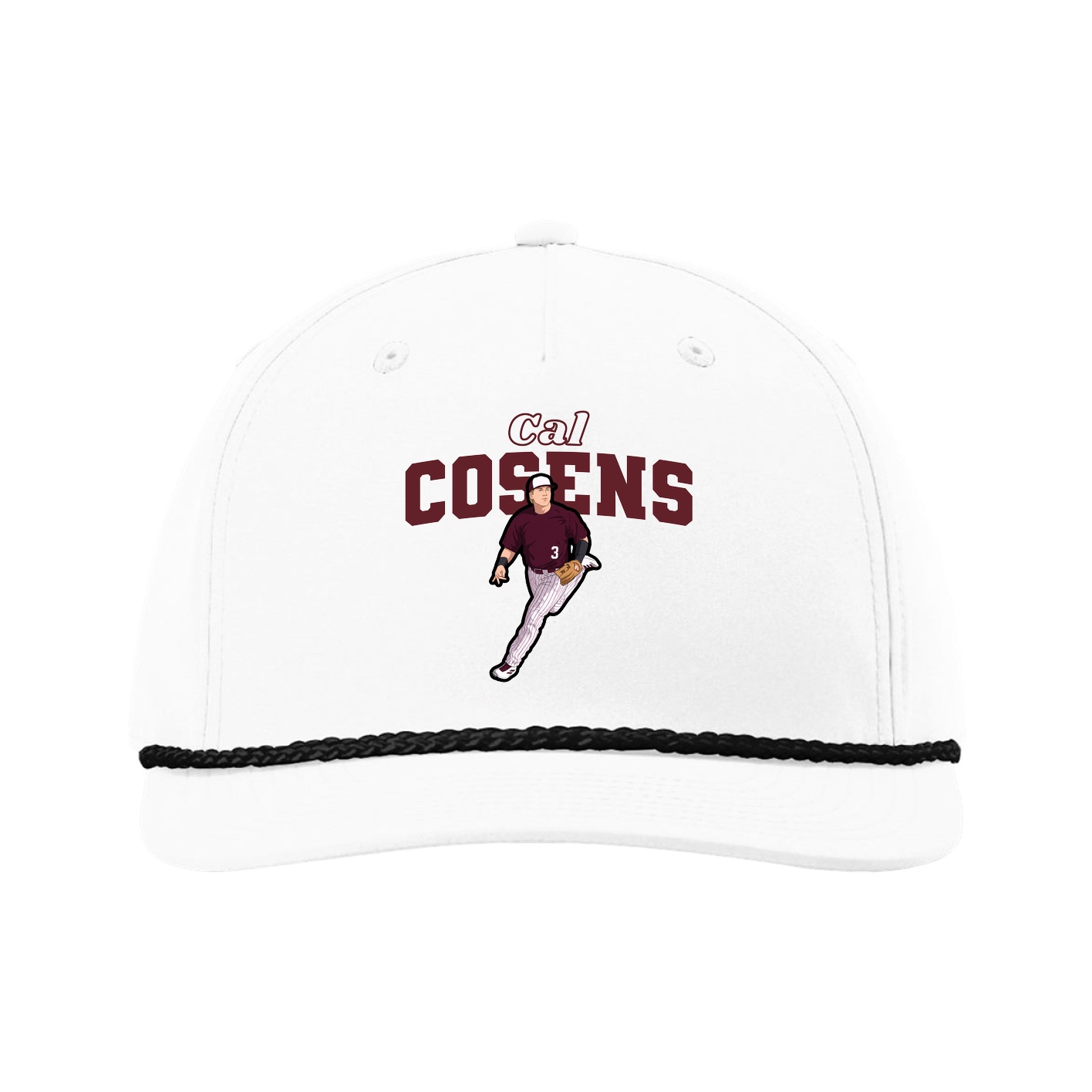 Five-Panel Classic Rope Cap — Name Arch in White
