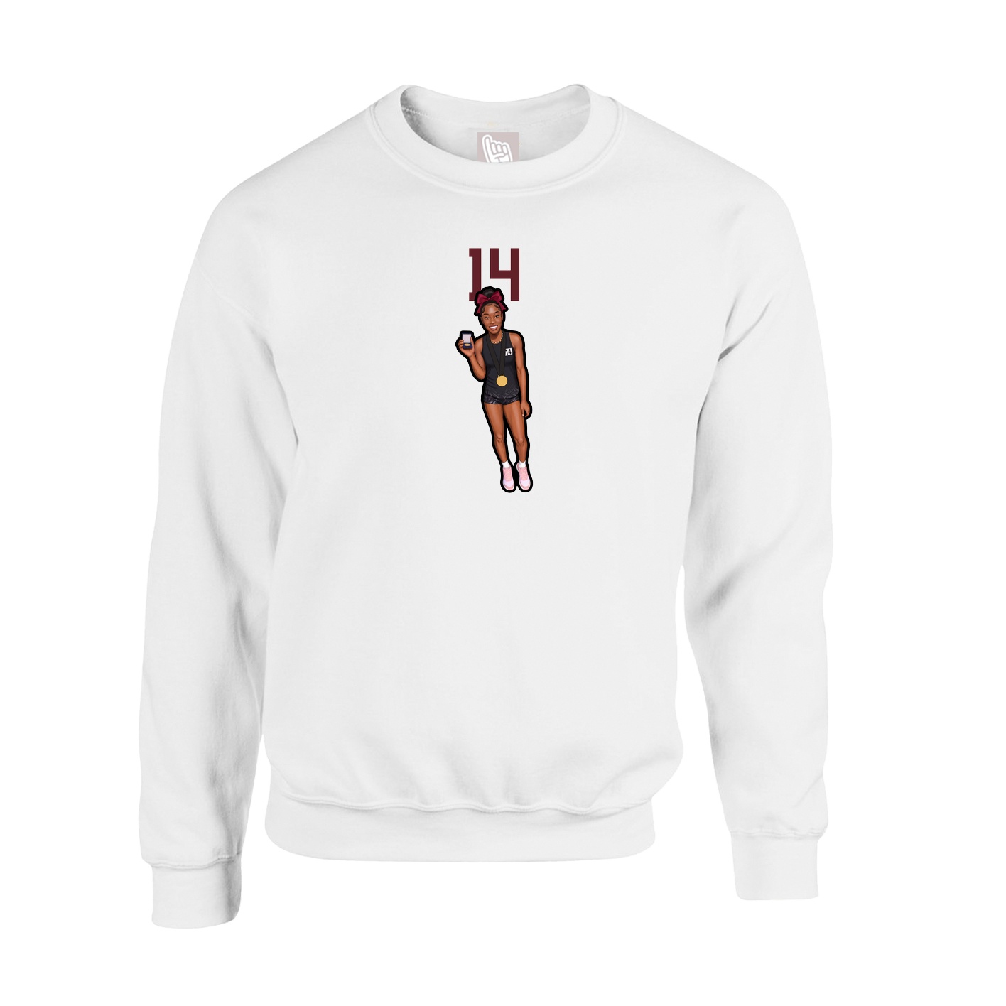 Fleece Crew — Number Top in White
