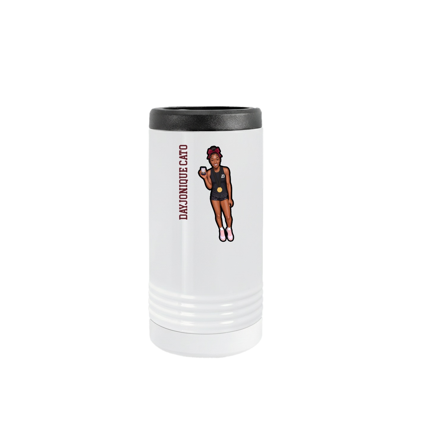 Slim Beverage Holder — Name Vertical in White